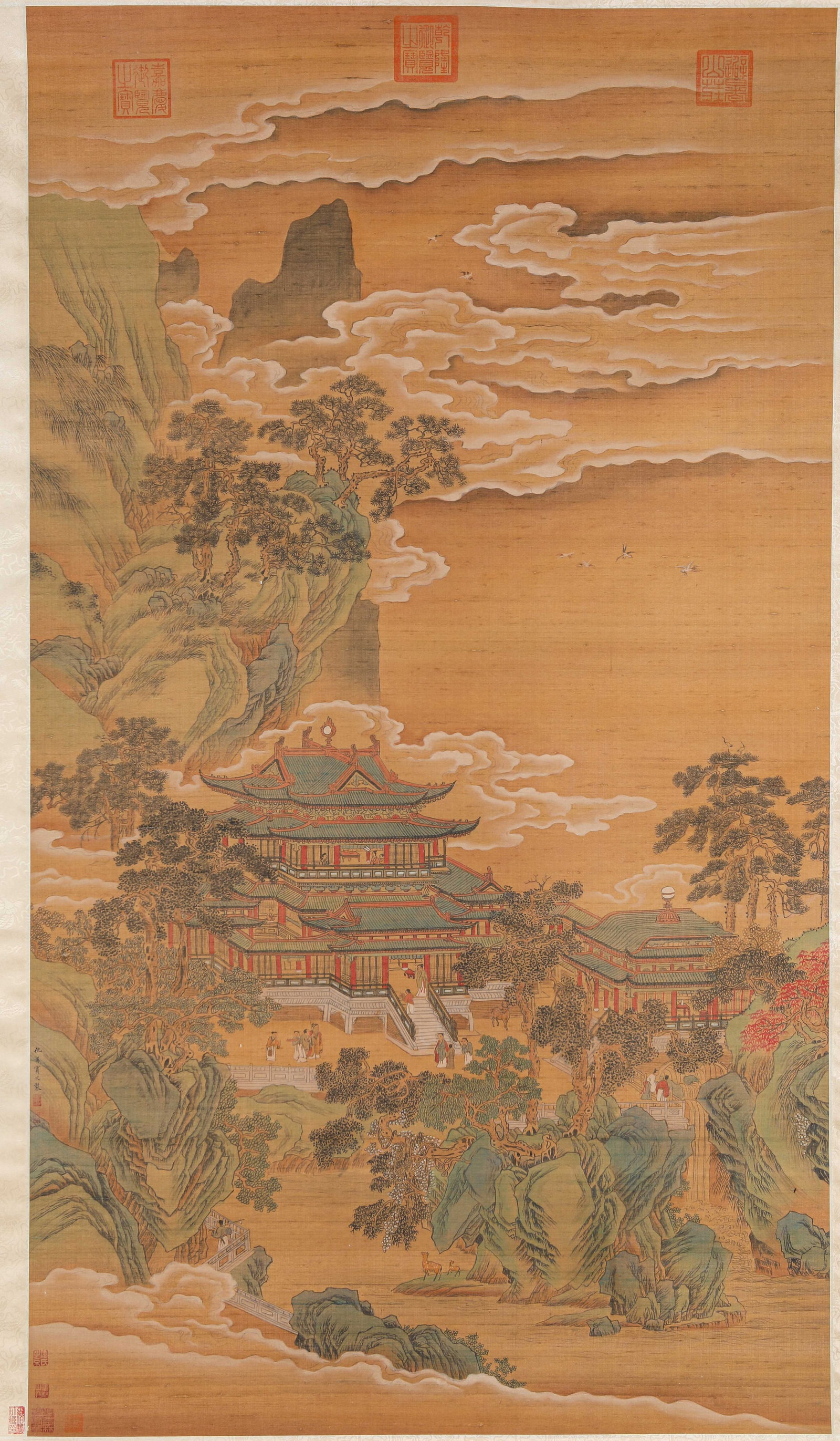 Qiu Ying (1494-1552), attributed to, Celestial Mountains and Pavilions: Dimensions: Width: 98.5 cm (38.78 in) x Height: 174.0 cm (68.50 in). All measurements are approximate.