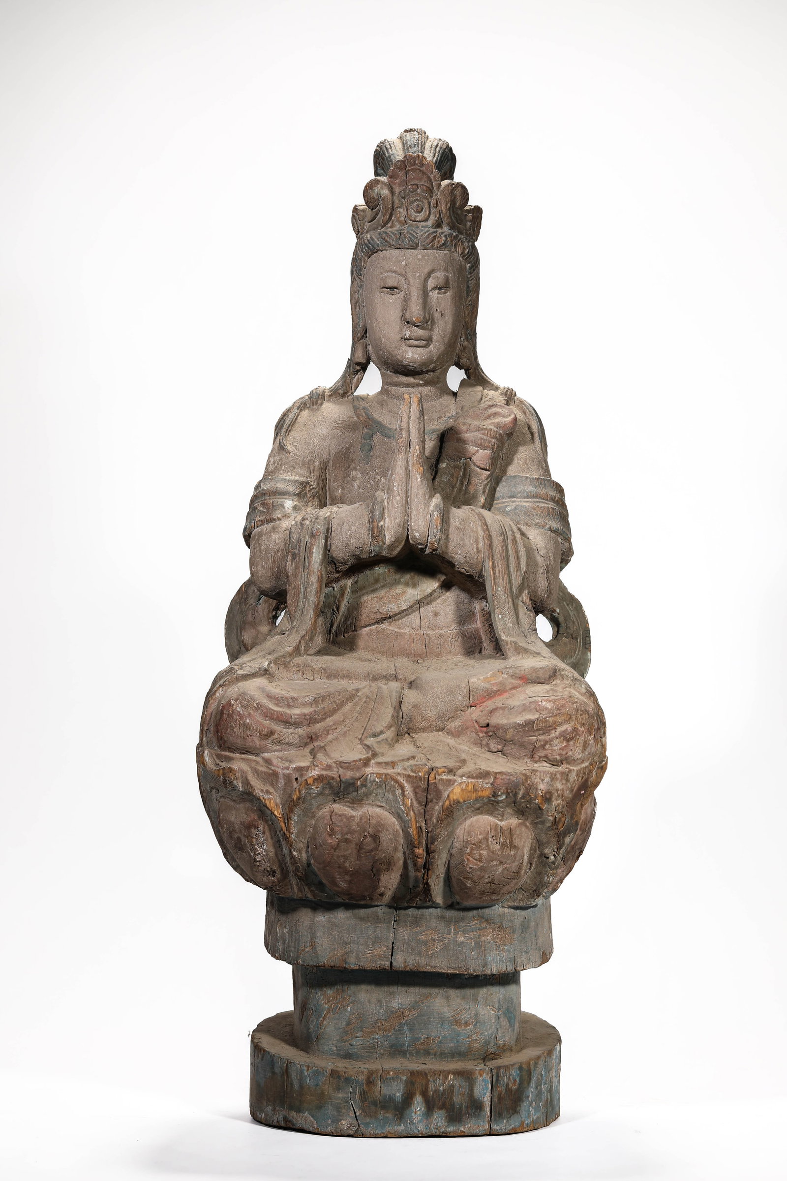 A Wood Figure of Avalokiteshvara: Dimensions: Length: 27.6 cm (10.87 in) x Width: 26.0 cm (10.24 in) x Height: 69.5 cm (27.36 in). All measurements are approximate.