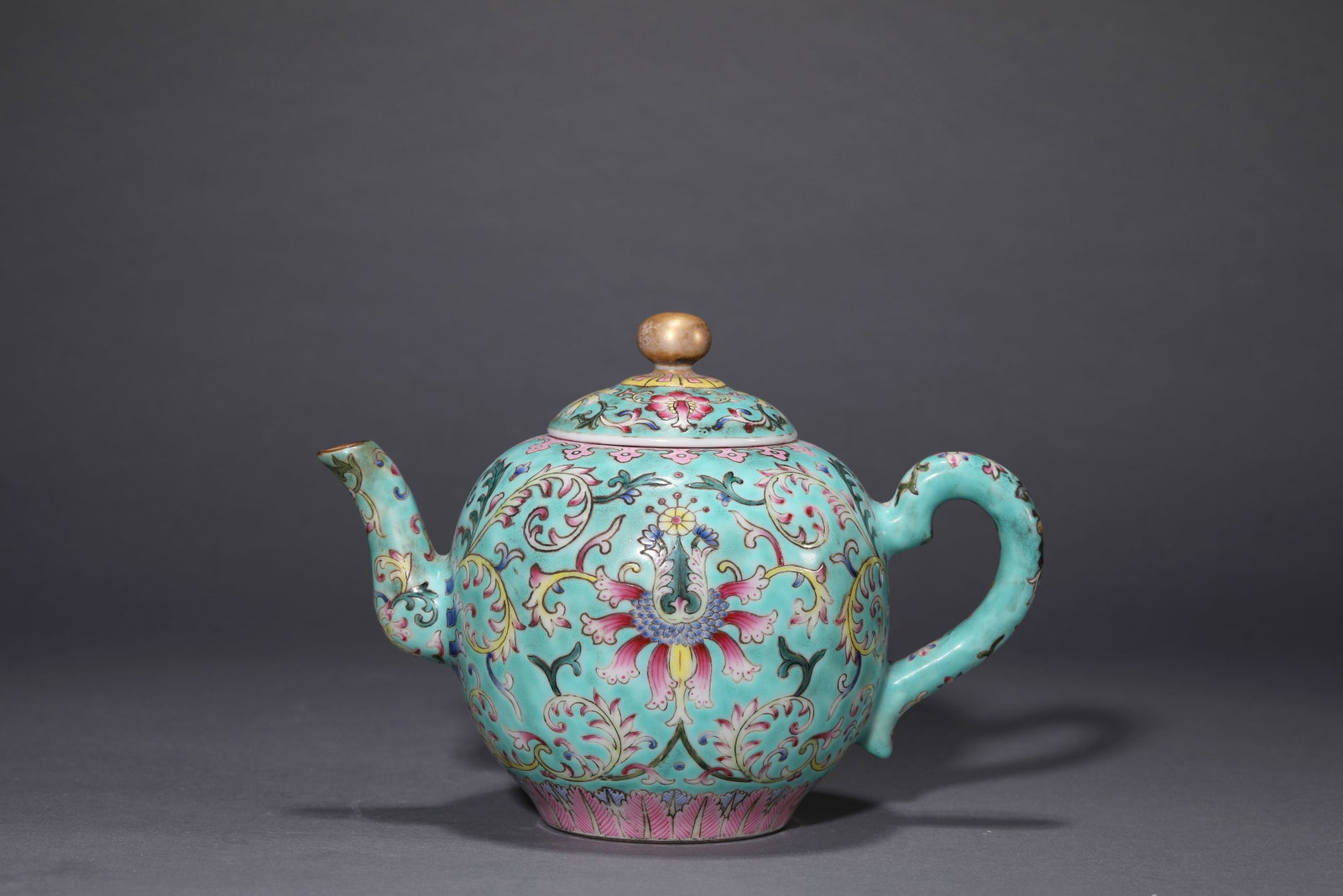 A Turquoise-Ground Famille-Rose 'Floral' Teapot (1 of 8)