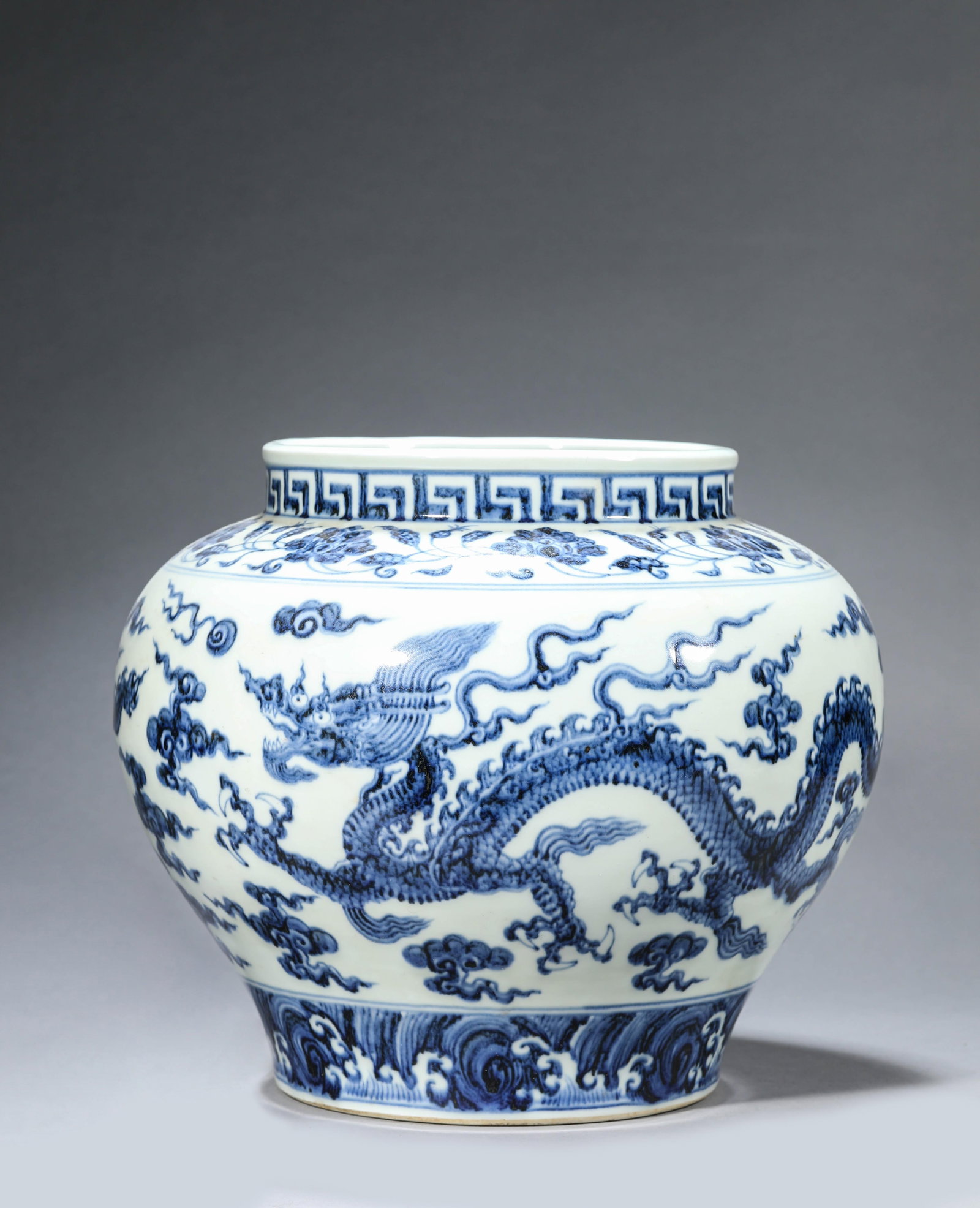 A Blue and White 'Dragon Amidst Waves' Large Jar (1 of 7)