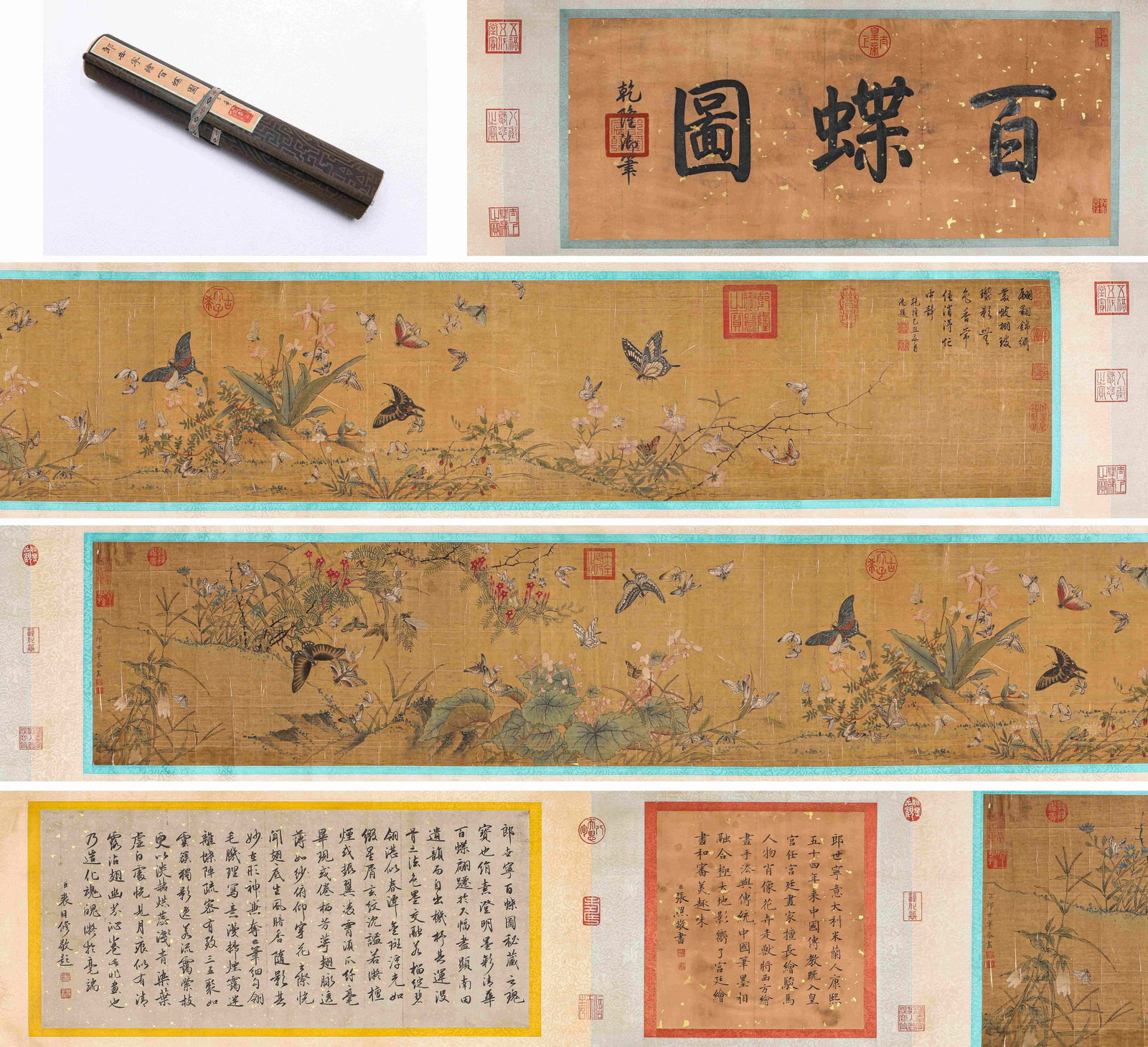 Giuseppe Castiglione (1688-1766), attributed to, Hundred Butterflies Handscroll: Dimensions: Width: 470.0 cm (185.04 in) x Height: 39.0 cm (15.35 in). All measurements are approximate.