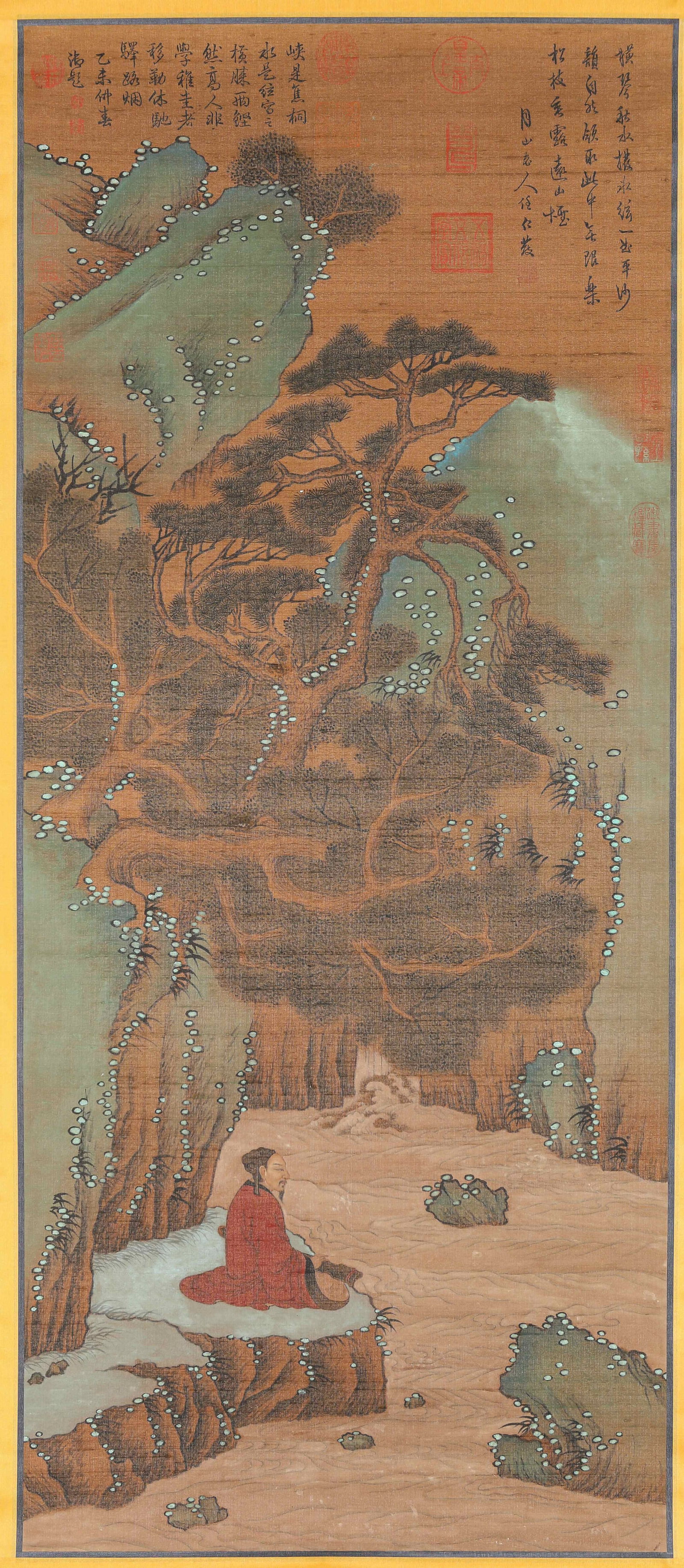 Ren Renfa (1255-1328), attributed to, Landscape with Figures: Dimensions: Width: 53.0 cm (20.87 in) x Height: 126.0 cm (49.61 in). All measurements are approximate.