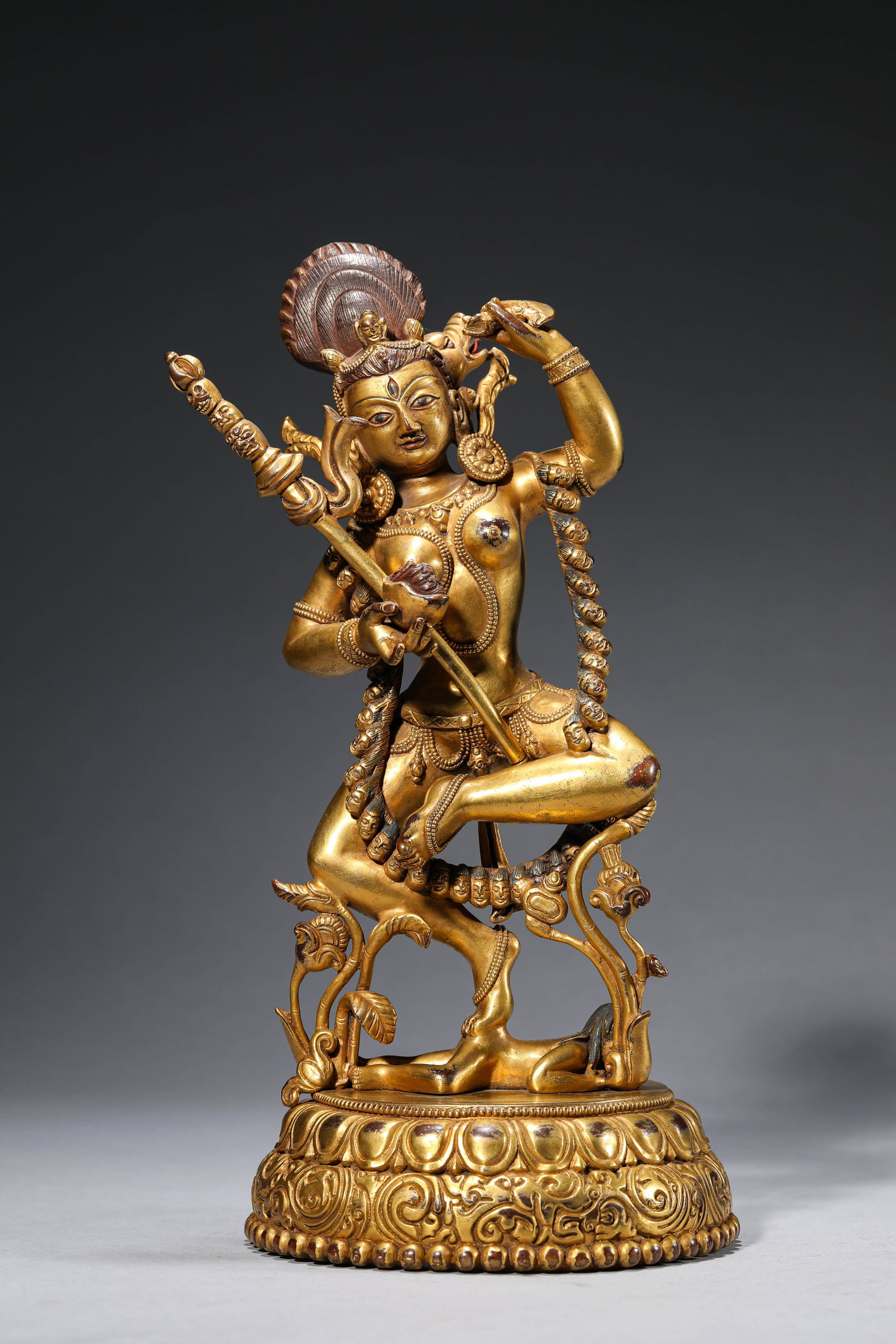 A Gilt-Bronze Figure of Vajravarahi: Dimensions: Weight: 3285g. Width: 14.5 cm (5.71 in) x Height: 28.5 cm (11.22 in). All measurements are approximate.