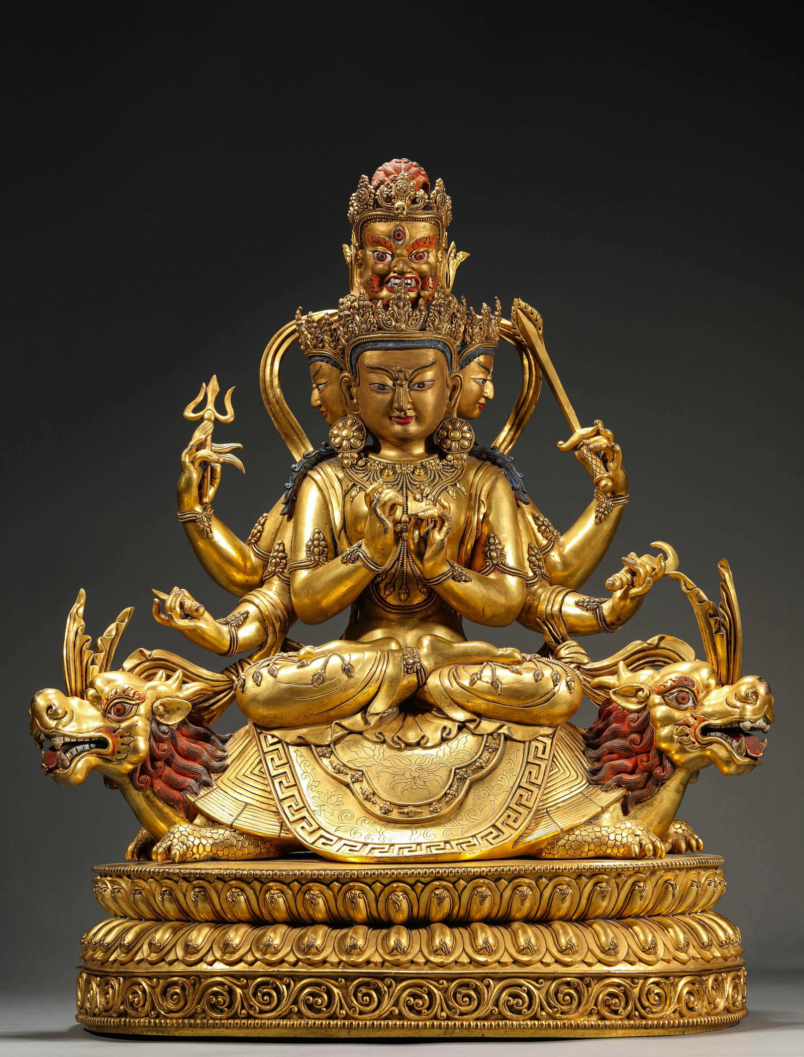 A Gilt-Bronze Figure of Buddha: Dimensions: Weight: 23.65kg. Length: 46.0 cm (18.11 in) x Width: 31.0 cm (12.20 in) x Height: 56.6 cm (22.28 in). All measurements are approximate.