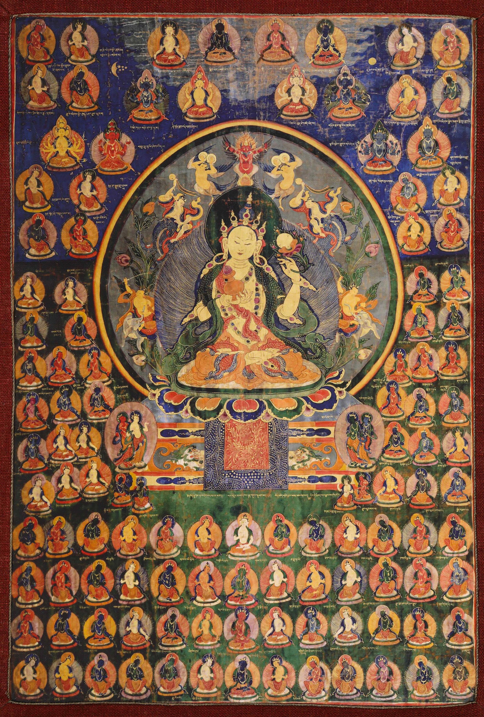 A Thangka of Vajravarahi: Dimensions: Width: 28.0 cm (11.02 in) x Height: 41.0 cm (16.14 in). All measurements are approximate.
