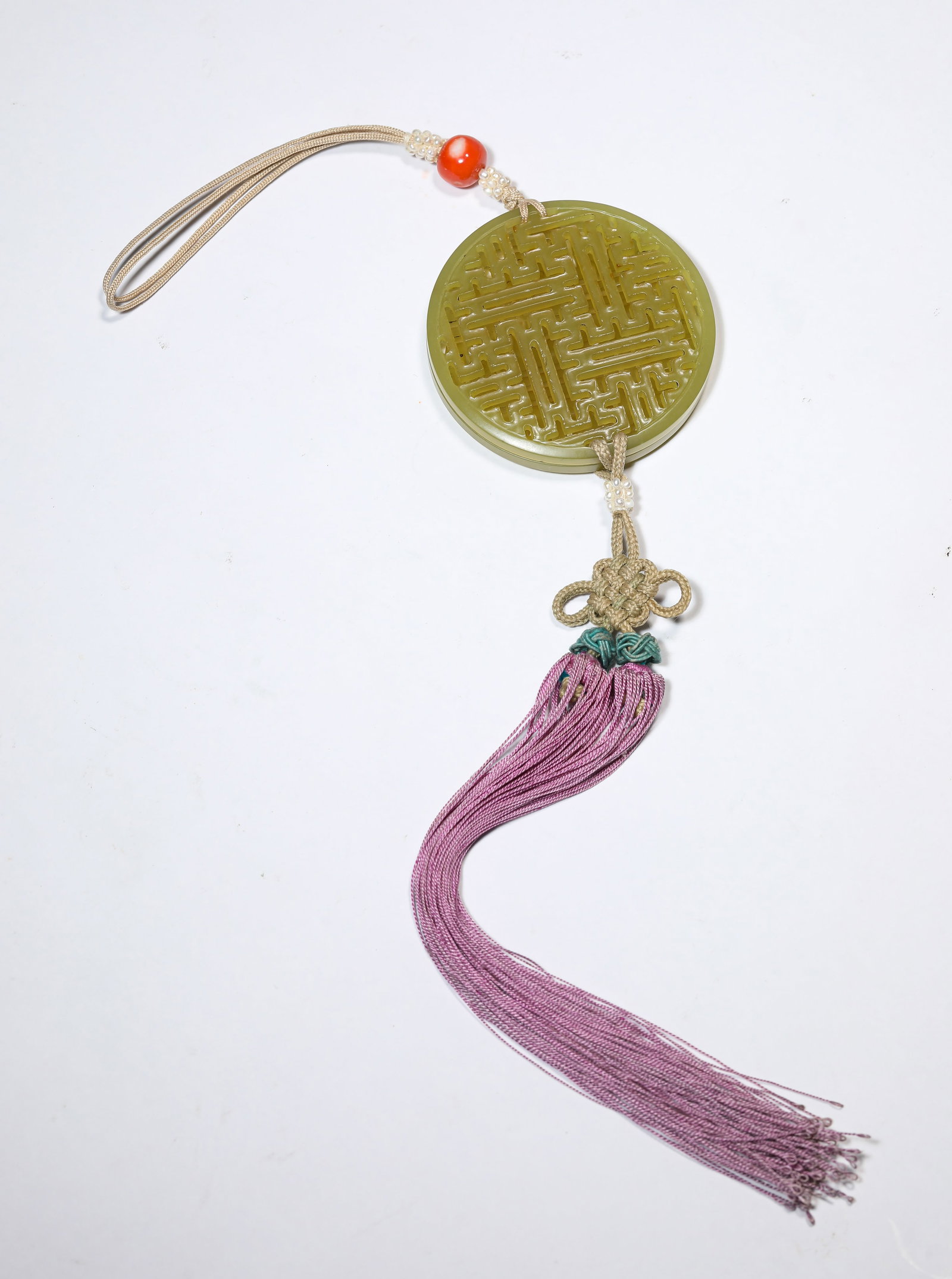 A Jade Sachet: Dimensions: Width: 5.4 cm (2.13 in). All measurements are approximate.