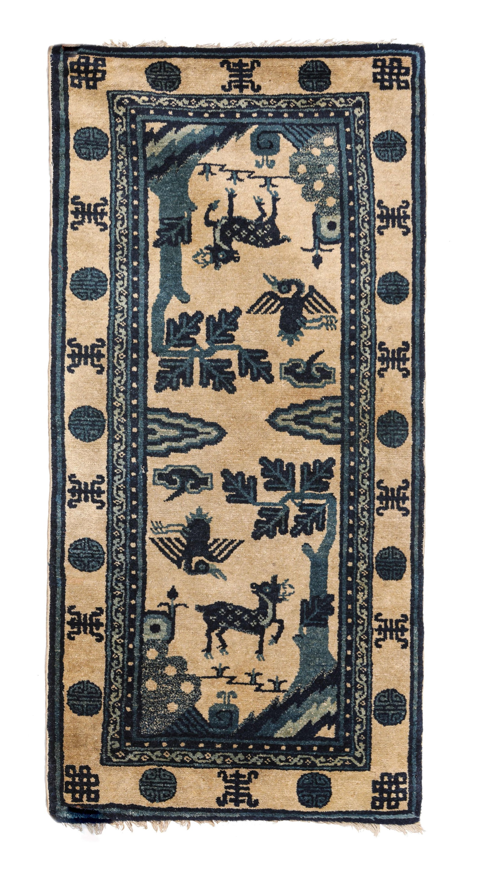 A Carpet: Dimensions: Width: 63.0 cm (24.80 in) x Height: 134.0 cm (52.76 in). All measurements are approximate.