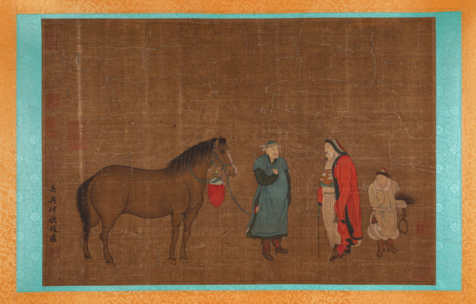 Zhao Yong (1289-1360), attributed to, Horses and Riders: Dimensions: Width: 61.0 cm (24.02 in) x Height: 35.0 cm (13.78 in). All measurements are approximate.