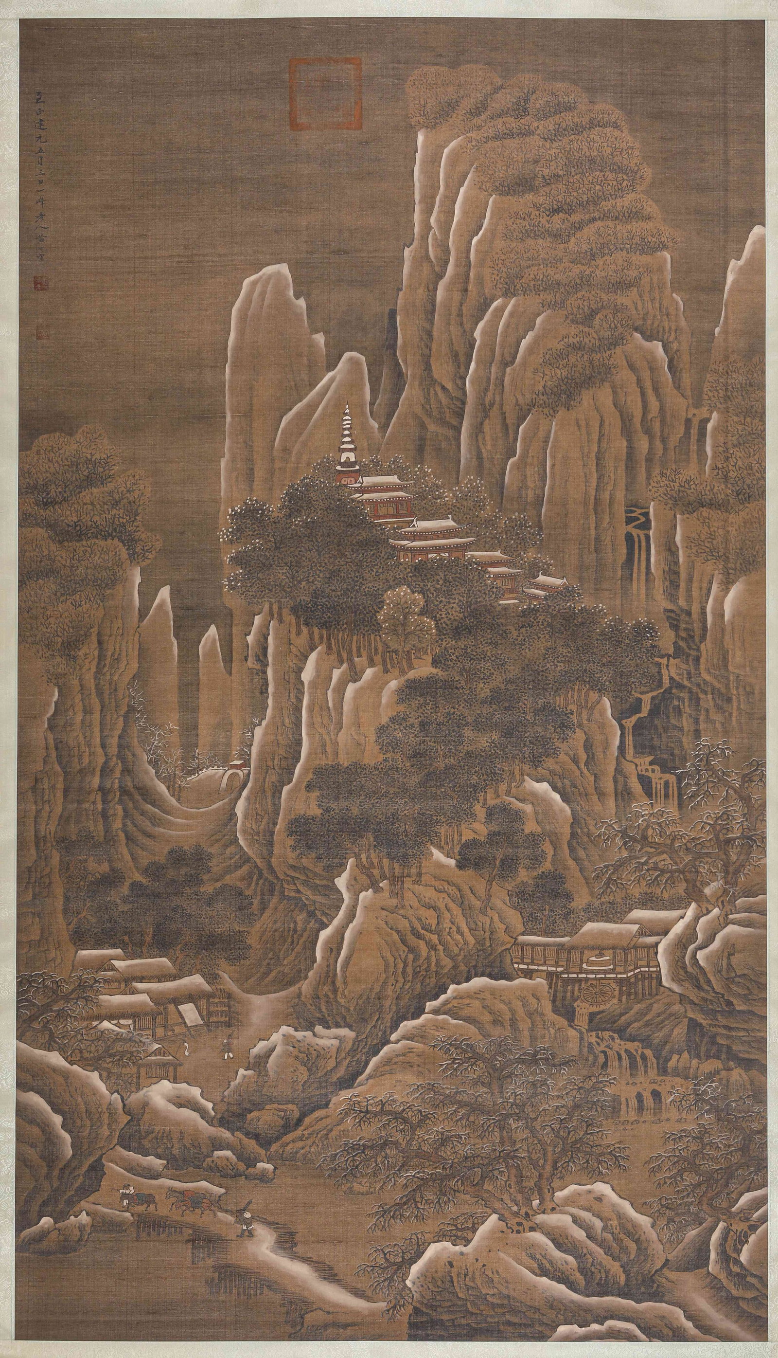 Huang Gongwang (1269-1354), attributed to, Snowy Mountains and Winter Forest: Dimensions: Width: 102.0 cm (40.16 in) x Height: 180.0 cm (70.87 in). All measurements are approximate.