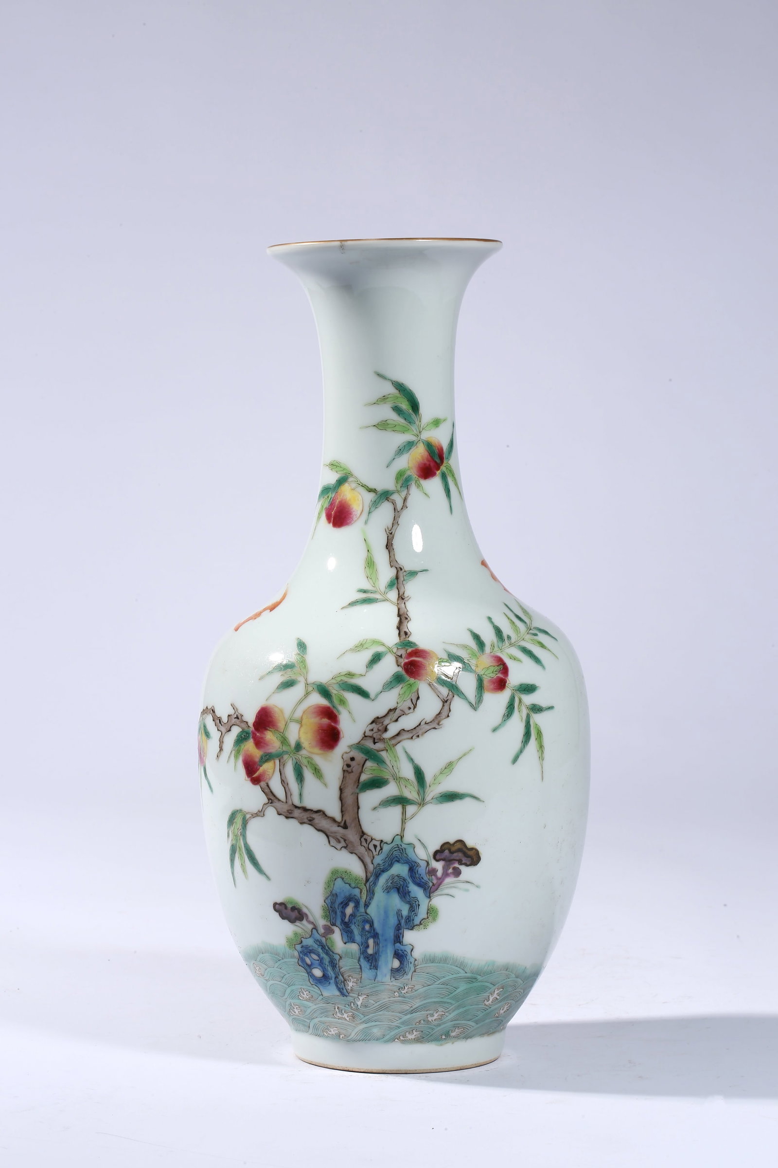 A Famille-Rose ??Auspicious Beast Amidst Waves?? ??Flared-Mouth?? Vase: Dimensions: Width: 13.6 cm (5.35 in) x Height: 28.2 cm (11.10 in). All measurements are approximate.