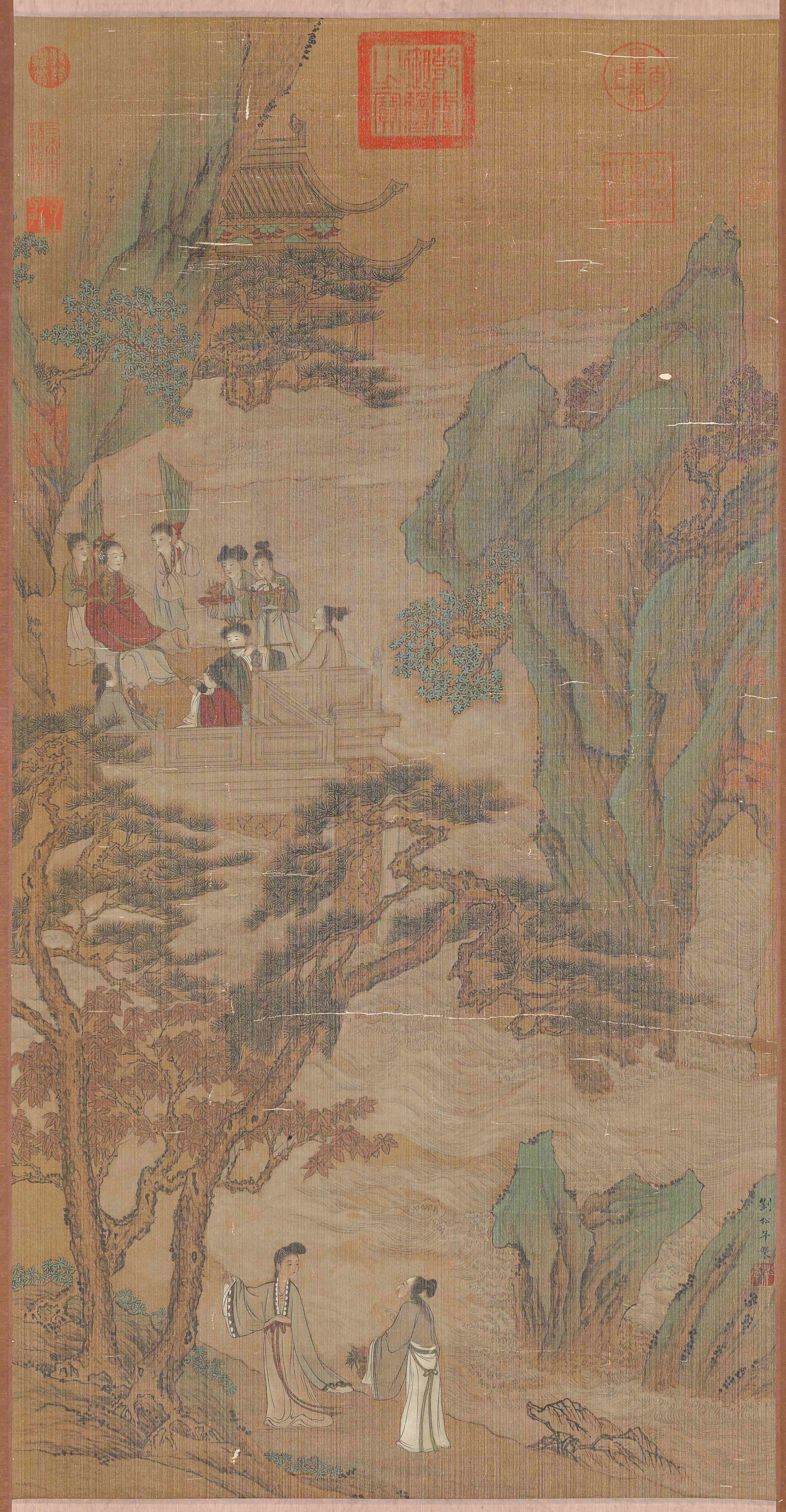 Liu Songnian (act. 1190-1230), attributed to, Offering Longevity: Dimensions: Width: 51.5 cm (20.28 in) x Height: 100.0 cm (39.37 in). All measurements are approximate.