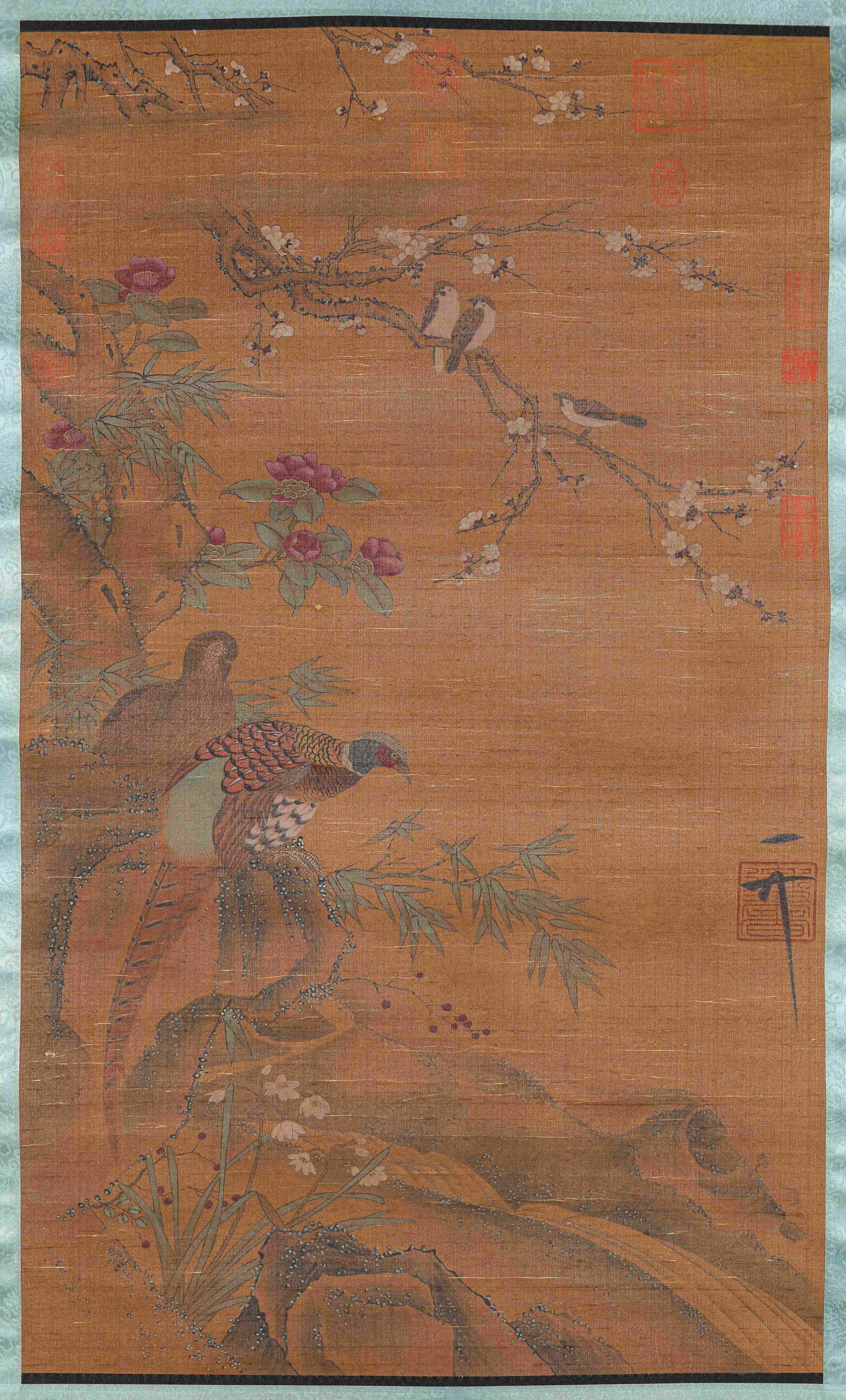 Emperor Huizong (1082-1135), attributed to, Flower-and-Bird: Dimensions: Width: 55.0 cm (21.65 in) x Height: 91.0 cm (35.83 in). All measurements are approximate.