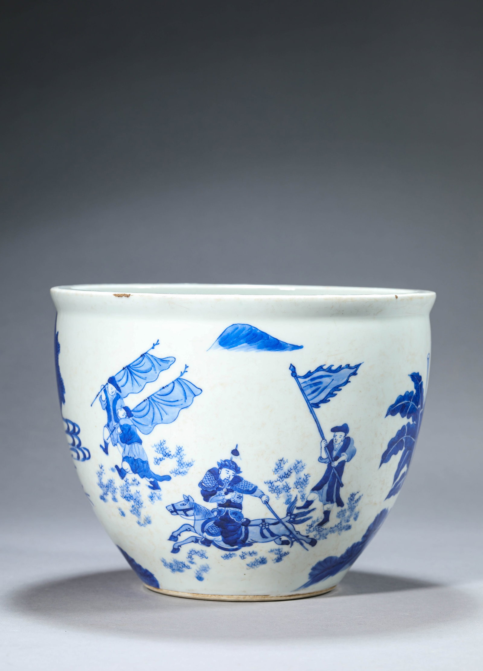 A Blue and White 'Landscape and Figures' Painting: Dimensions: Width: 21.7 cm (8.54 in) x Height: 16.8 cm (6.61 in). All measurements are approximate.