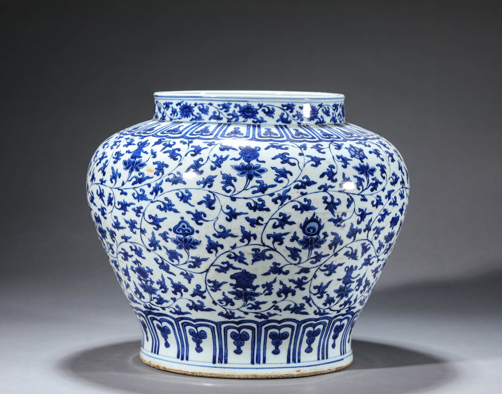 A Blue and White 'Interlocking Lotus and Eight Buddhist Emblems' Jar (1 of 10)