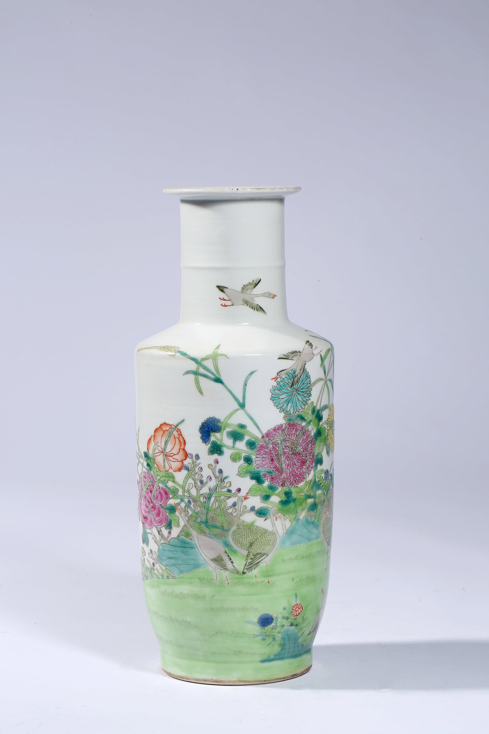 A Famille-Rose ??Flowers and Birds?? ??Bangchui?? Vase: Dimensions: Width: 11.2 cm (4.41 in) x Height: 27.3 cm (10.75 in). All measurements are approximate.