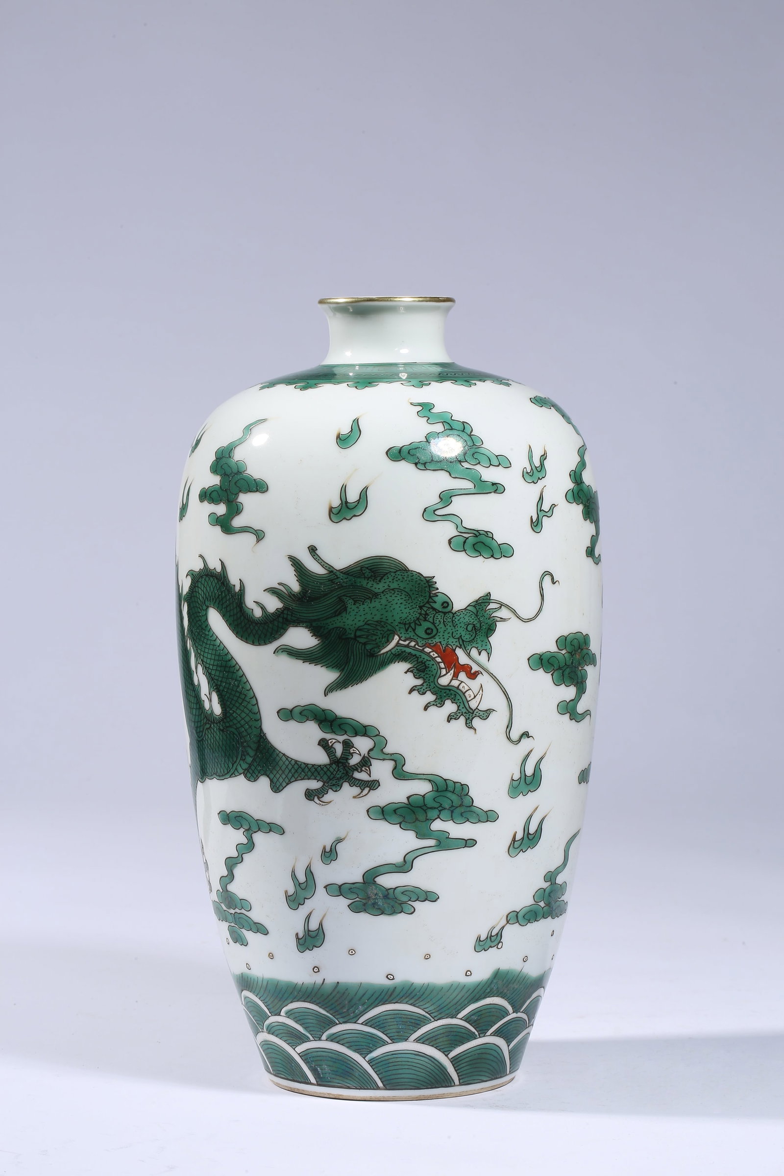 A Green-Glazed ??Dragon Amidst Waves and Clouds?? ??Reward?? Vase: Dimensions: Width: 13.3 cm (5.24 in) x Height: 24.7 cm (9.72 in). All measurements are approximate.