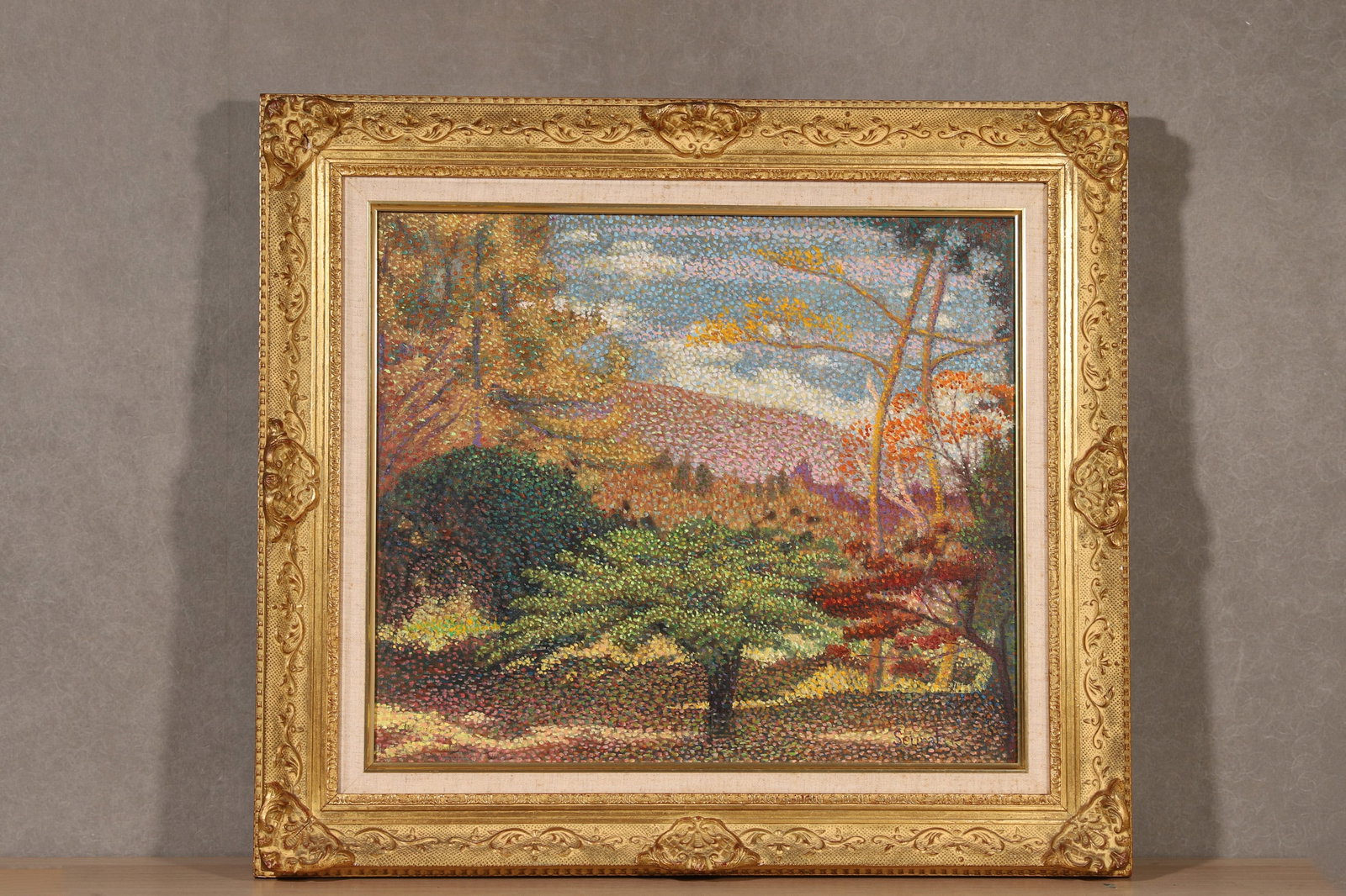Georges Pierre Seurat (French, 1859?C1891),ATTRIBUTED TO ,OIL ON CANVAS: Frame: 70 x 64 cm (approx. 27.56 x 25.20 inches), Sight size: 52 x 44.5 cm (approx. 20.47 x 17.52 inches)