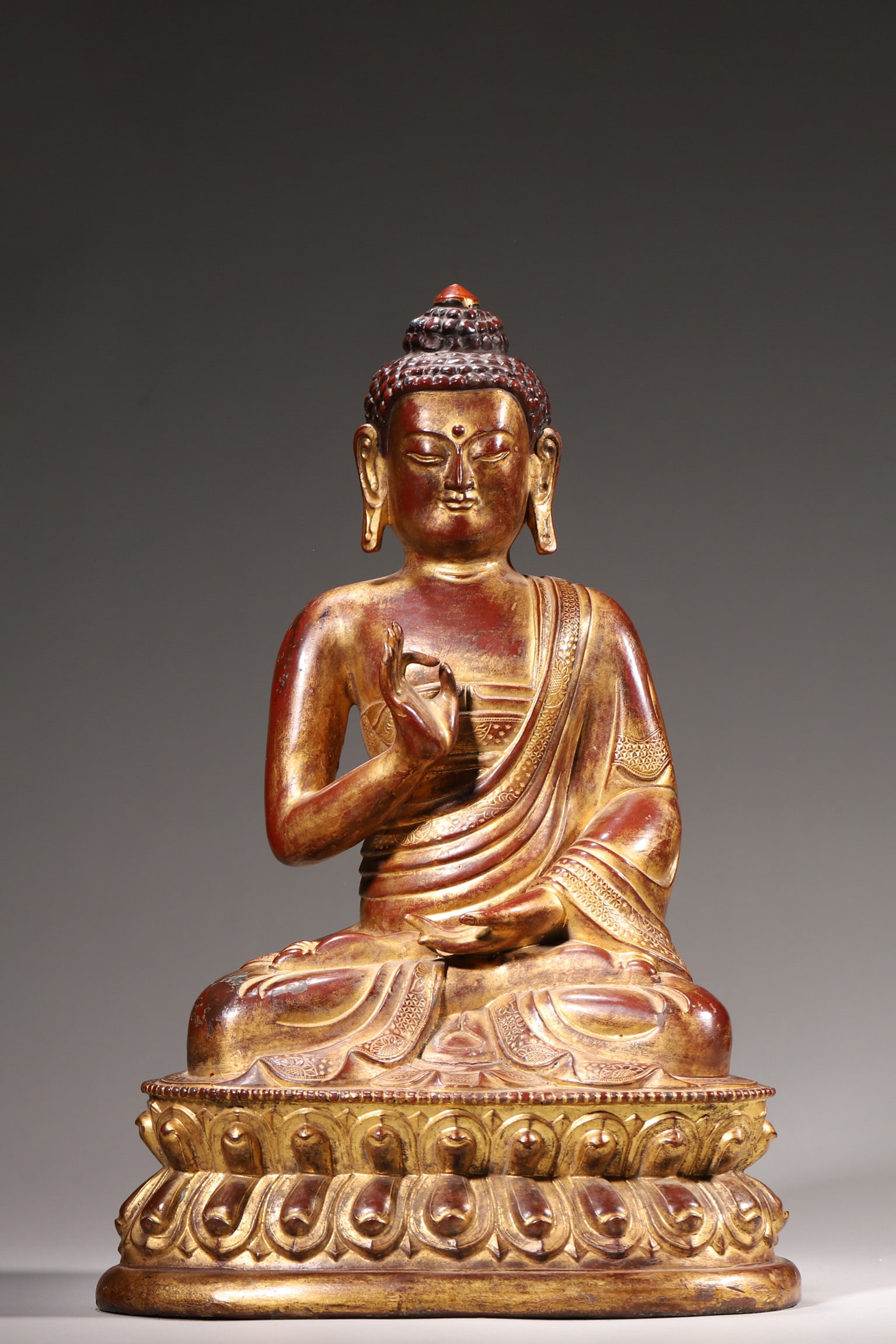 A Gilt-Lacquered Bronze Statue of Dipankara Buddha, Qing Dynasty (1 of 8)