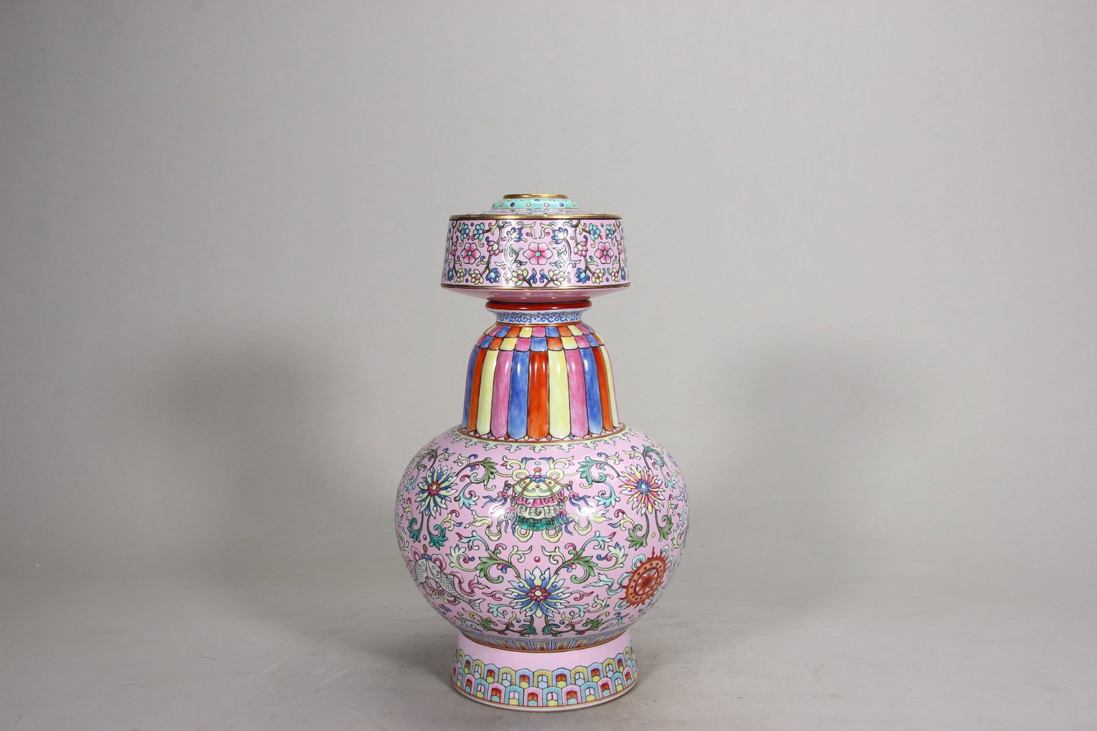 A Famille Rose "Eight Treasures" Penba Vase on Pink Ground, Qianlong Period, Qing Dynasty (1 of 16)