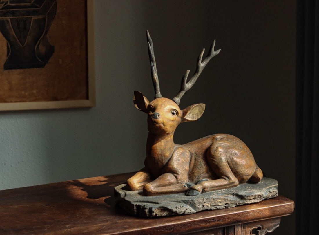 A Nanmu Wood Elegant Graceful Deer Sculpture, Qing Dynasty (1 of 9)