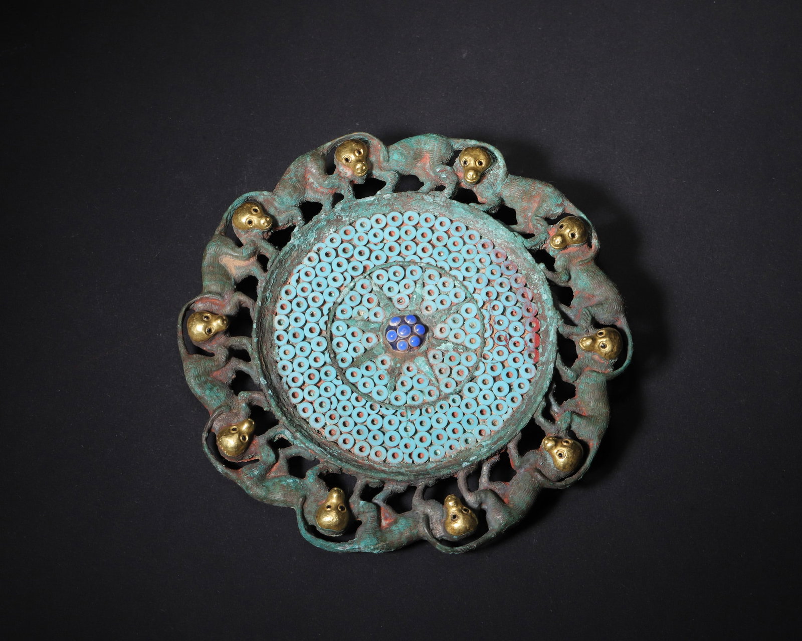 A Gilt Bronze Ornament with Monkey Motifs and Turquoise Inlays, Warring States Period (1 of 6)