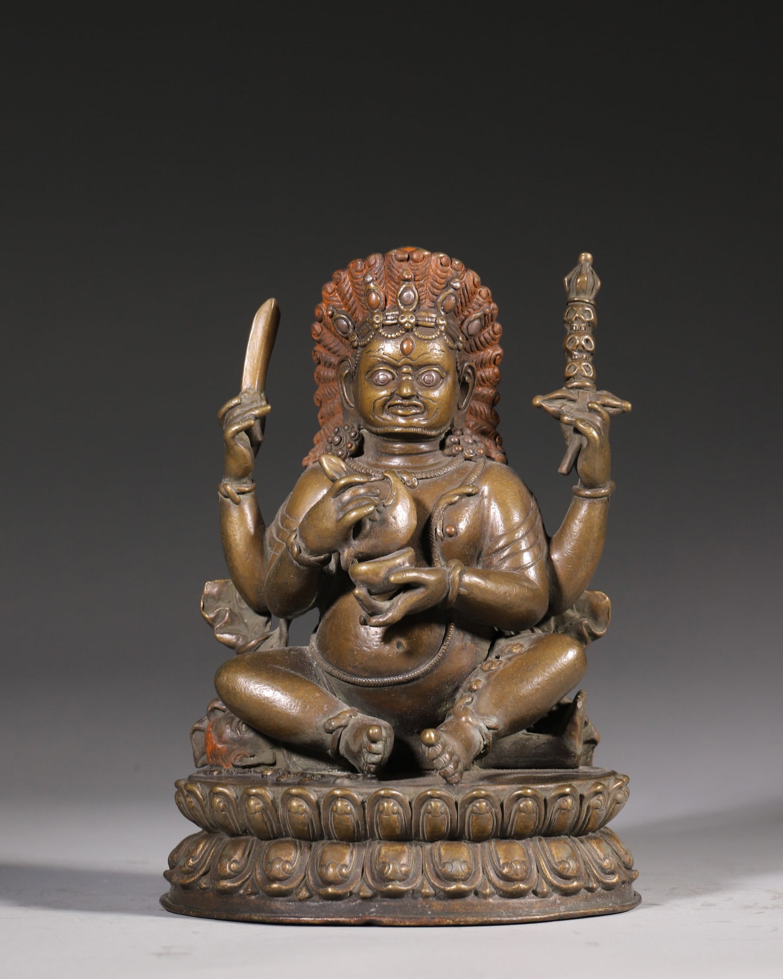 A Copper Figure of Four-Armed Mahakala, Qing Dynasty (1 of 9)