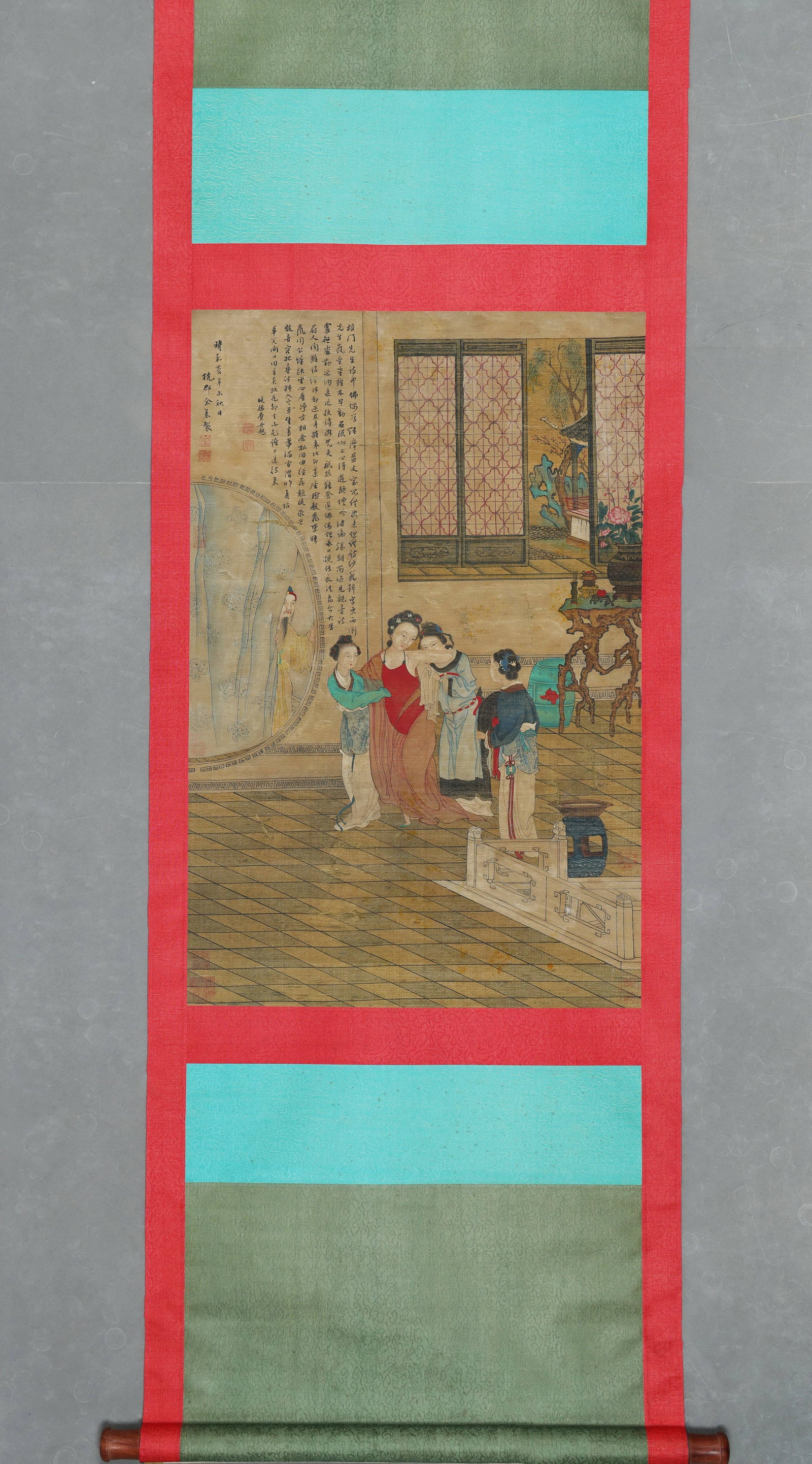 An Ink and Color Painting "Yang Guifei Bathing" on Silk, by Yu Ji, Qing Dynasty, Hanging Scroll (1 of 8)