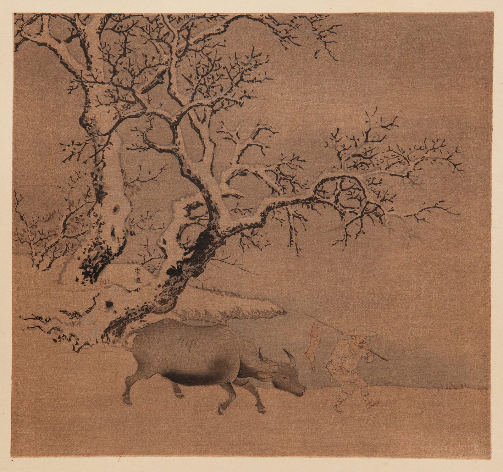 WOODBLOCK WATERMARK OF LI DI OF THE SOUTHERN SONG DYNASTY DEPICTING THE OX IN THE SNOW: 21cm??22.5cm (8.27in ?? 8.86in)