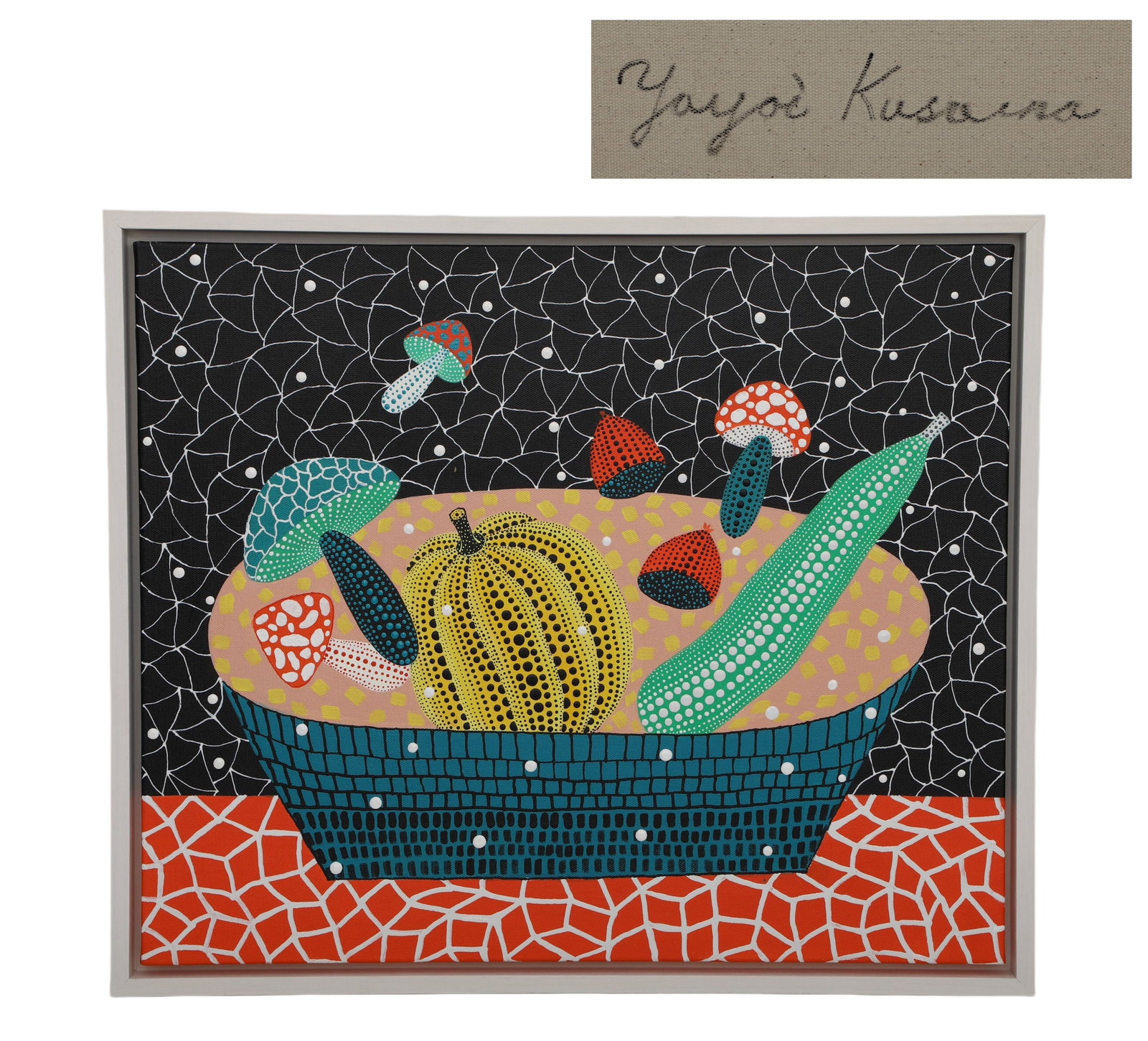 YAYOI KUSAMA (JAPAN, B. 1929),ATTRIBUTE TO,ACRYLIC ON CANVAS ORIGINAL PERIOD FRAME: Height:50cm(19.69in) Width:60cm(23.62in);Height:53cm(20.87in) Width:63cm(24.80in)The work retains original canvas and period frame with natural signs of age. The painting surface is clean and stable,