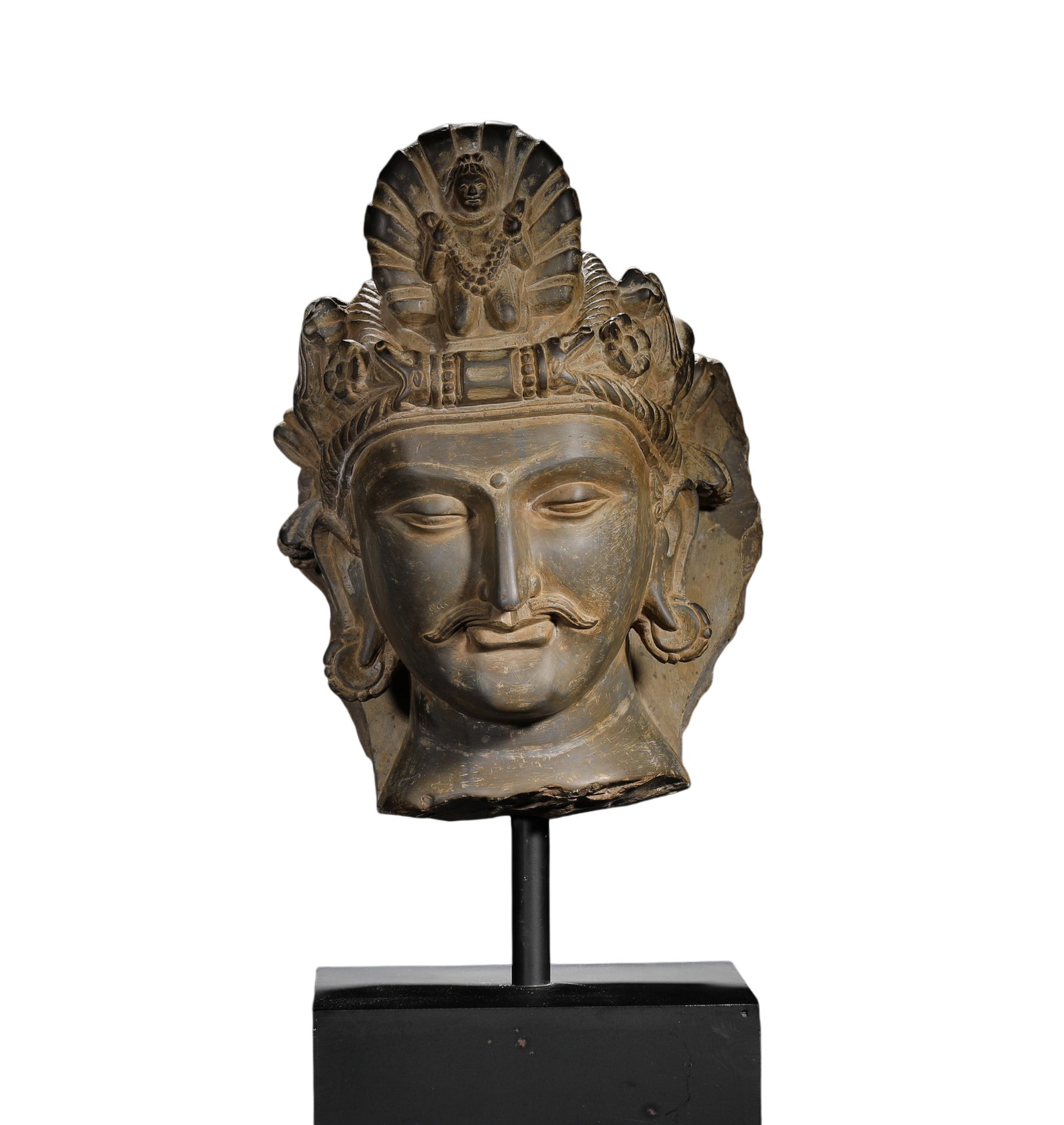 A 3RD CENTURY STONE-CARVED GANDHARA HEAD: H:50cm (19.69in) H:30cm (11.81in) W:cm Weight:18890g (41.65lb)
