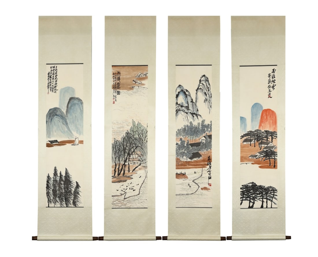 FOUR SCREENS OF LANDSCAPE PAINTINGS BY QI BAISHI (1864-1957) IN MODERN TIMES (1 of 9)