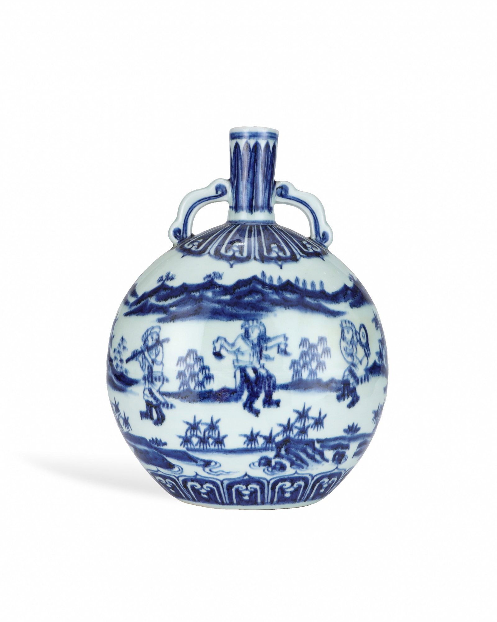 MING YONGLE BLUE AND WHITE HUREN DANCE MOON HOLDING VASE: L:22cm H:28.8cm