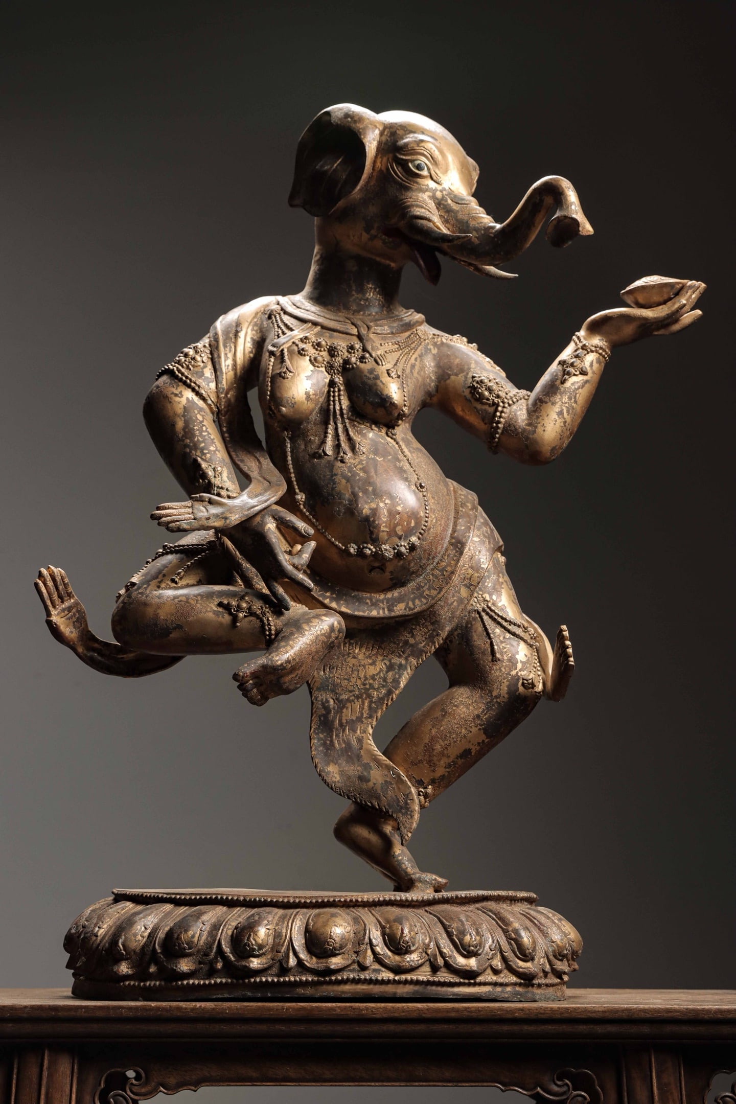 GILDED BRONZE ELEPHANT TRUNK GOD OF WEALTH FROM THE MING DYNASTY (1 of 10)