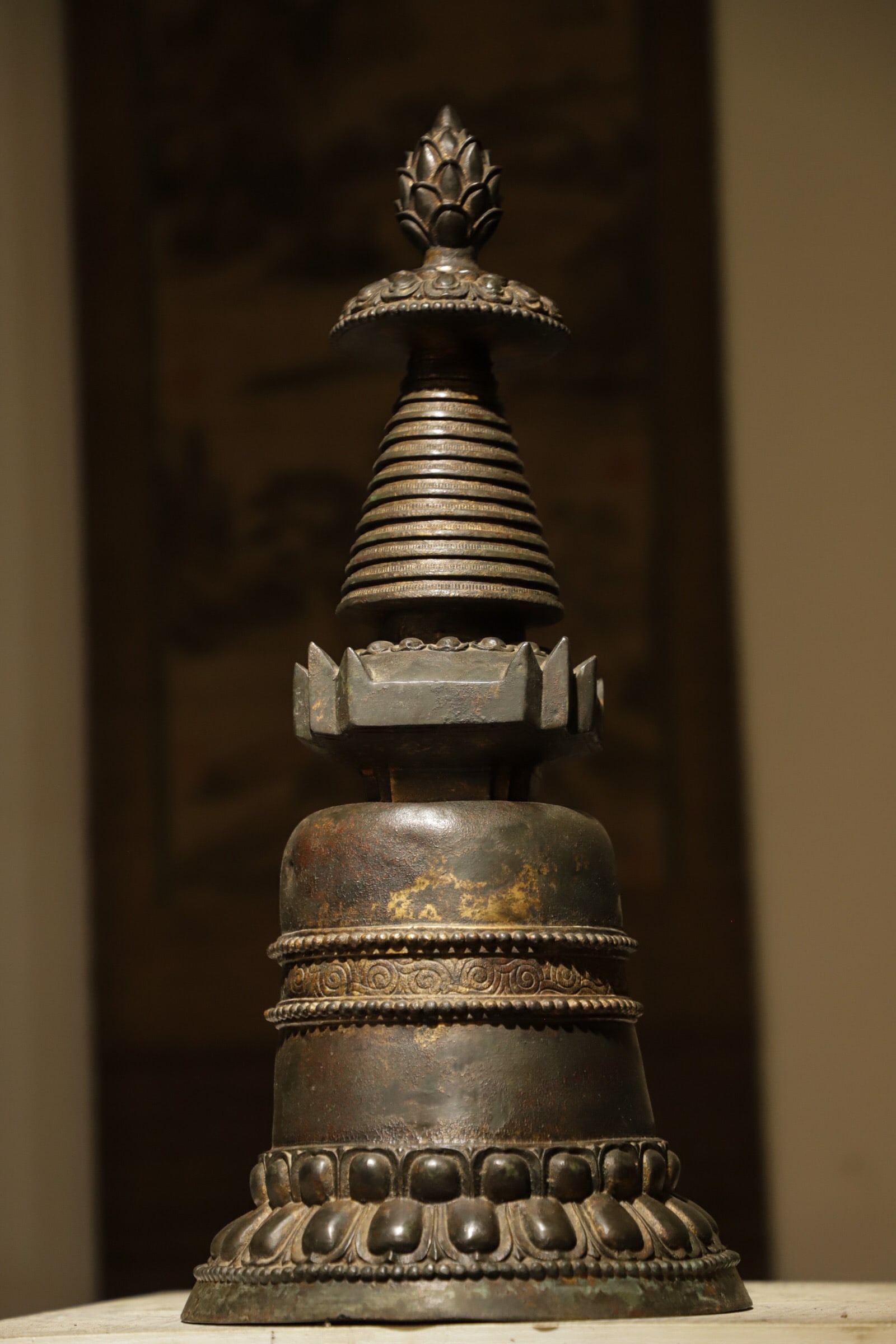 A COPPER KADAMPA TOWER FROM THE YUAN DYNASTY (1 of 9)