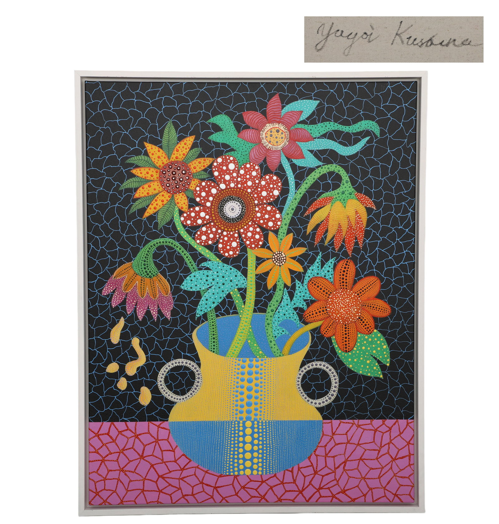 YAYOI KUSAMA (JAPAN, B. 1929),ATTRIBUTE TO,ACRYLIC ON CANVAS ORIGINAL PERIOD FRAME: Height:90cm(35.43in) Width:70cm(27.56in);Height:93cm(36.61in) Width:73cm(28.74in)The work retains original canvas and period frame with natural signs of age. The painting surface is clean and stable, 