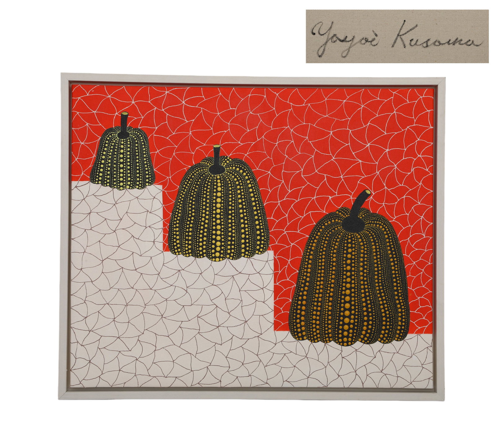 YAYOI KUSAMA (JAPAN, B. 1929),ATTRIBUTE TO,ACRYLIC ON CANVAS ORIGINAL PERIOD FRAME: Height:51cm(20.08in) Width:60cm(23.62in);Height:54cm(21.26in) Width:63cm(24.80in)The work retains original canvas and period frame with natural signs of age. The painting surface is clean and stable, 