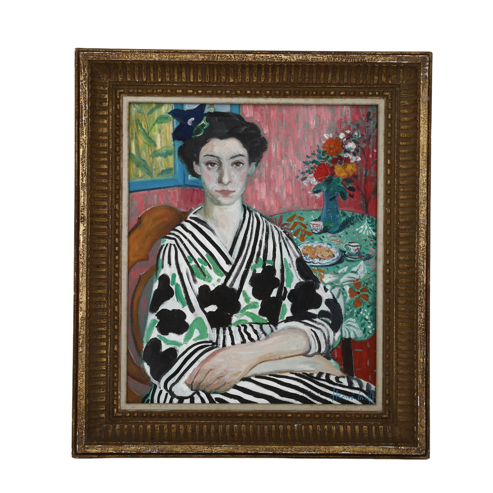 HENRI. MATISSE (FRANCE, 1869-1954) ATTRIBUTED TO,OIL ON CANVAS, ORIGINAL PERIOD FRAME: H:47cm (18.50in) W:36cm (14.17in) H:61cm (24.02in) W:53cm (20.87in)The work retains original canvas and period frame with natural signs of age. The painting surface is clean and stable, without visibl