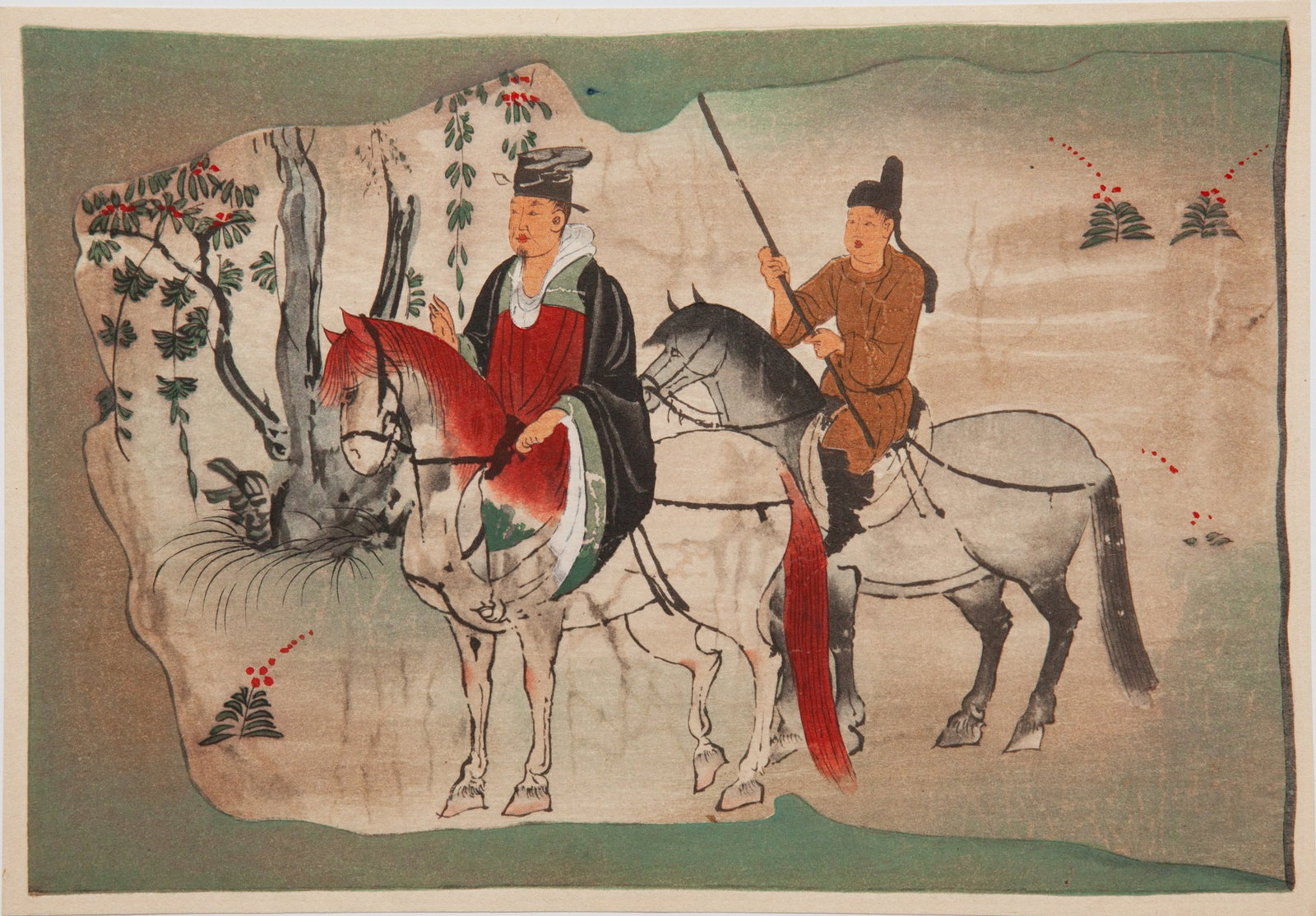 DUNHUANG HORSE-RIDING FIGURE WOODBLOCK WATERPRINT: 14.5cm??20.5cm (5.71in ?? 8.07in)