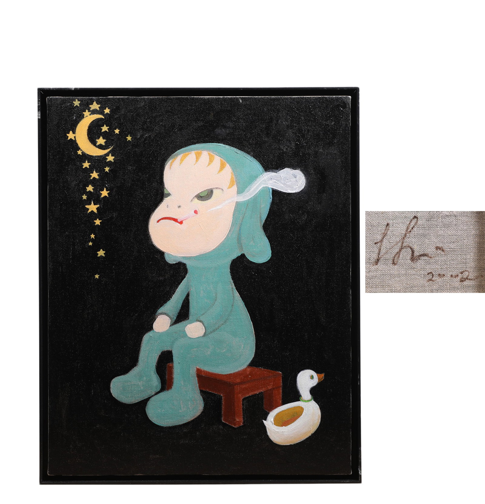 YOSHITOMO NARA (JAPAN, 1959),ATTRIBUTED TO,OIL PAINTING, ORIGINAL PERIOD FRAME: H:50cm(19.69 in) W:40cm(15.75 in);H:52cm(20.47 in) W:42.5cm(16.73 in)Yoshitomo Nara is a world-famous Japanese artist, famous for his big-eyed kids, with great collection value.