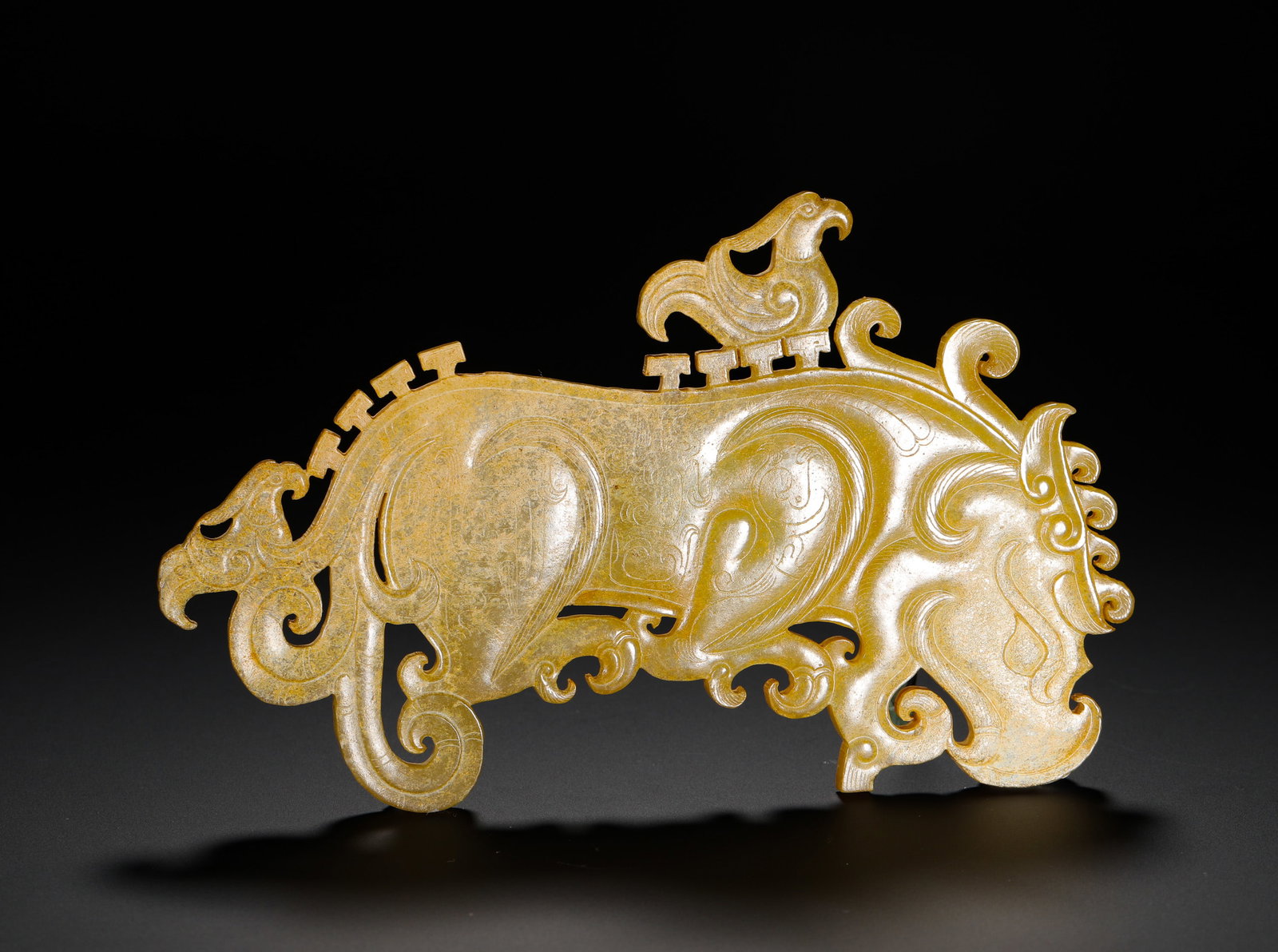 HAN DYNASTY HETIAN JADE BEAST CARRYING PHOENIX PENDANT (1 of 9)