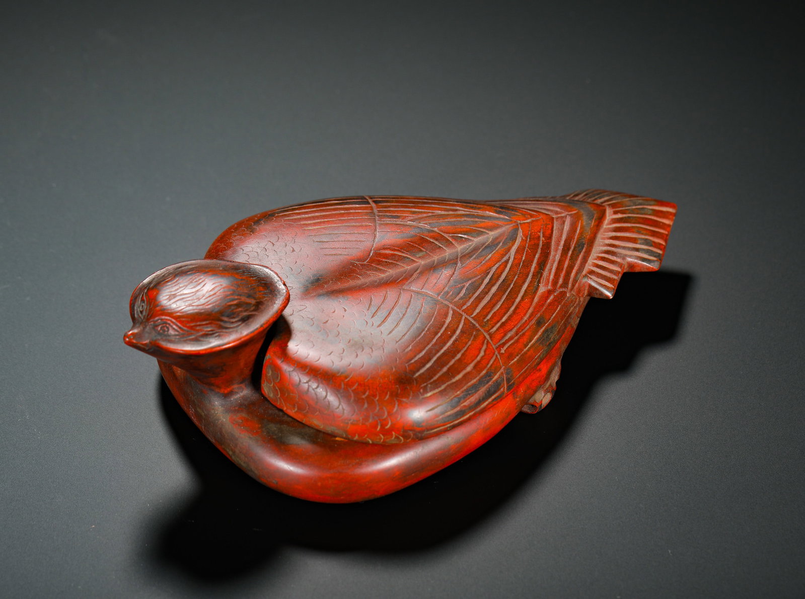 QING DYNASTY HUANG JINGREN COLLECTION CINNABAR YIN-YANG SHAPED COVER INKSTONE: Long:19cm(7.48in) Width:11cm(4.33in) Weight:640g(1.41lb)