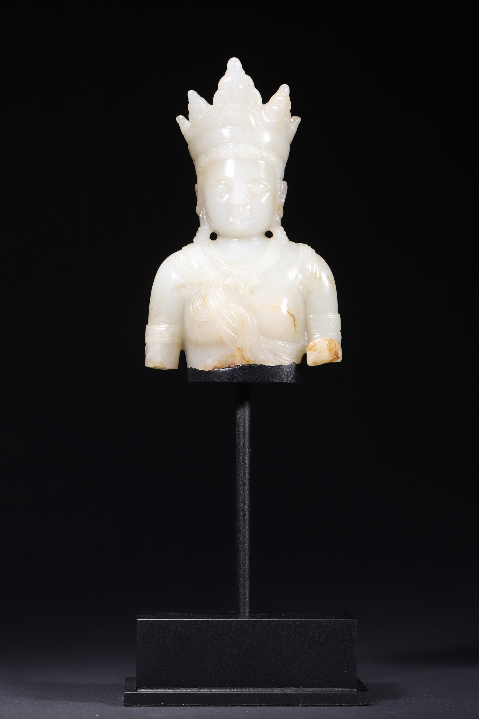 WHITE HETIAN JADE BODHISATTVA TORSO BUST, SONG DYNASTY (960-1279 AD) (1 of 9)