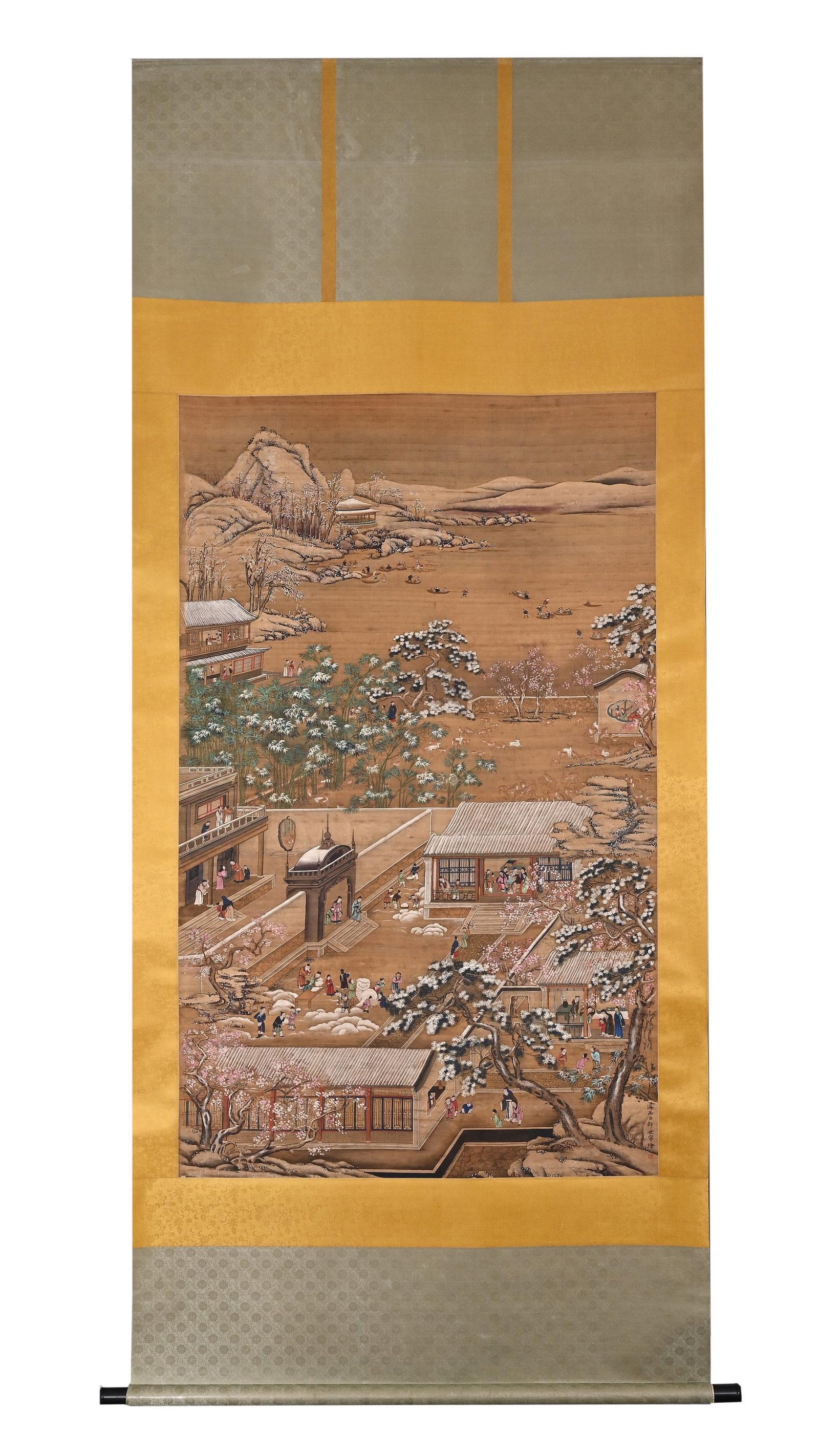 HANGING SCROLL, WINTER GARDEN AMUSEMENT SCENE, CASTIGLIONE, QING DYNASTY (1644-1912 AD) (1 of 11)