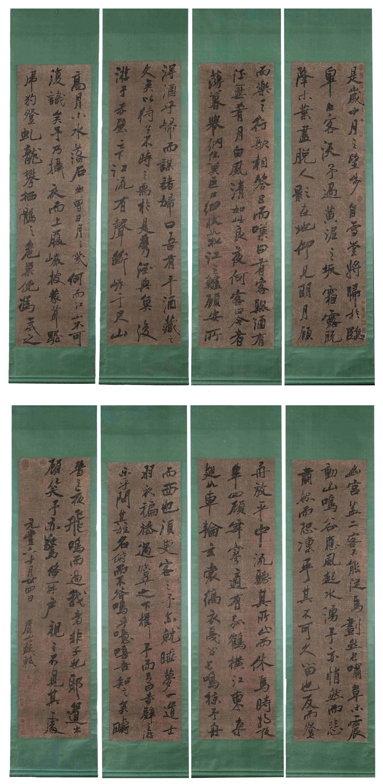 EIGHT HANGING SCROLLS, CALLIGRAPHY OF ODE TO THE SECOND RED CLIFF IN RUNNING SCRIPT, ATTRIBUTED TO (1 of 18)