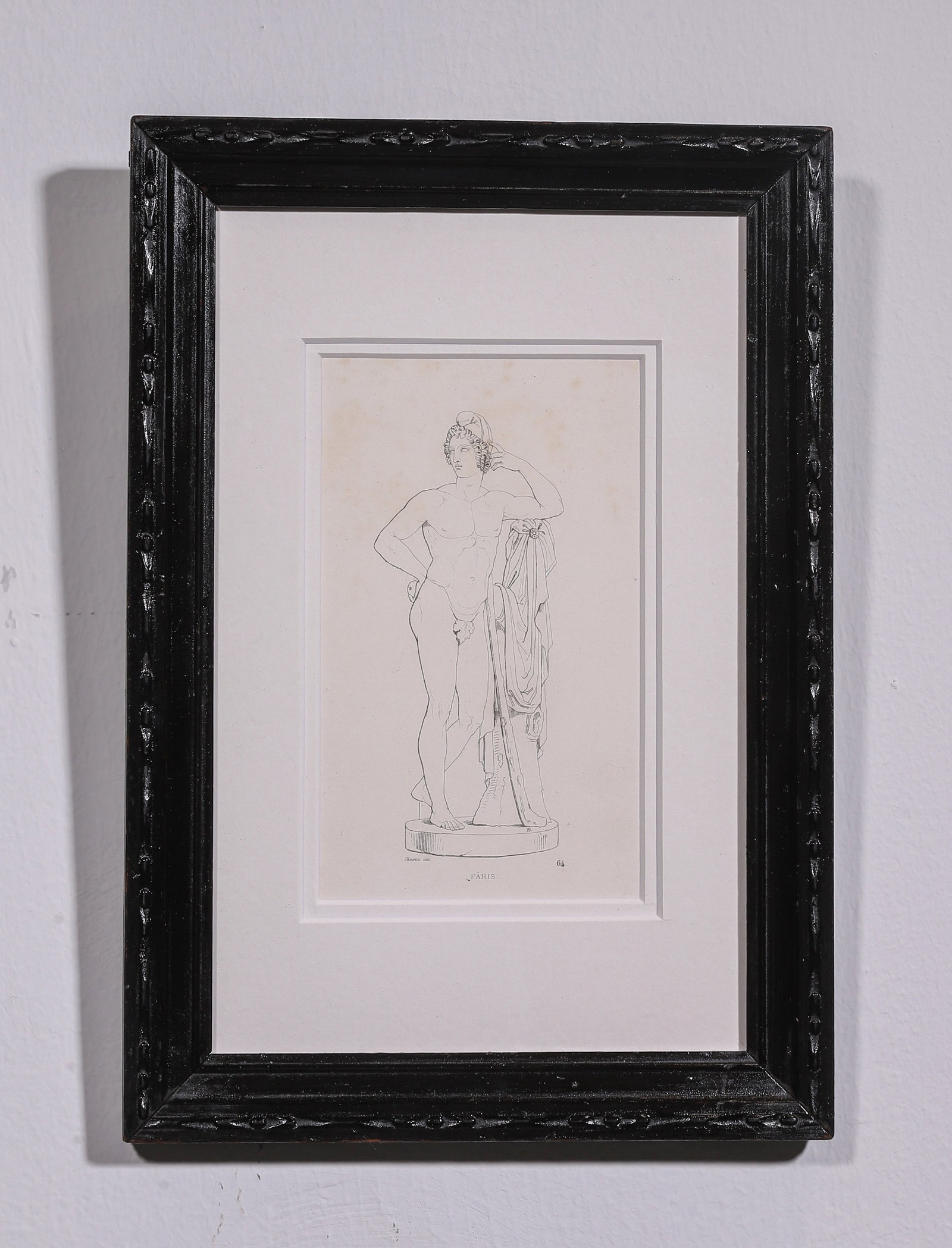 PARIS, FRENCH COPPERPLATE PRINT, 1842: Frame L 27.5cm (10.83 in) x Frame W 19cm (7.48 in); Image L 14cm (5.51 in) x Image W 8cm (3.15 in),Engraved by Mme SoyerAfter Eustache Le Sueur (1617?C1655), a French artist and one of the founding me