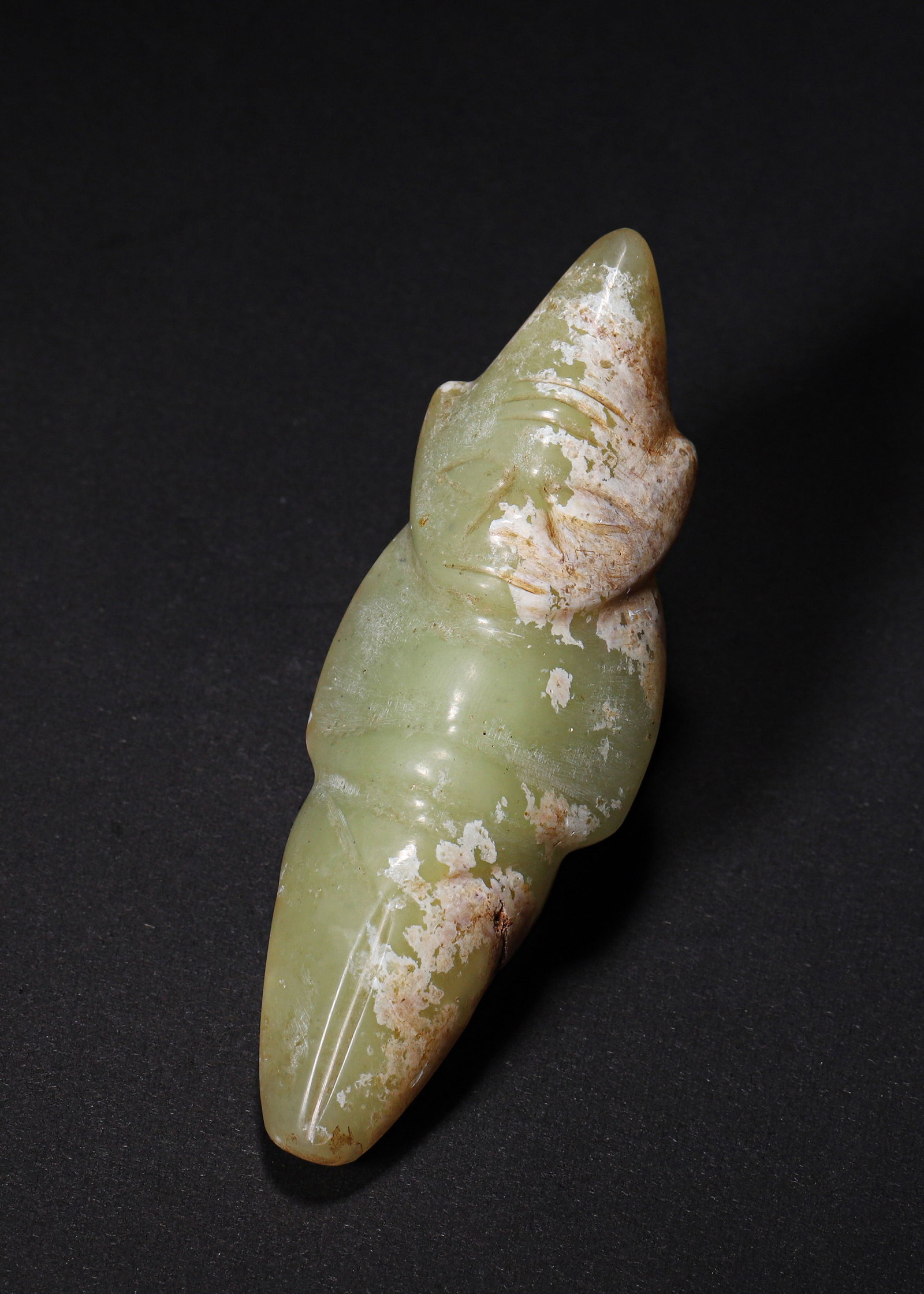 HONGSHAN CULTURE, 4700?C2900 BC, CELADON-YELLOW HETIAN JADE HUMAN FIGURINE PENDANT (1 of 6)