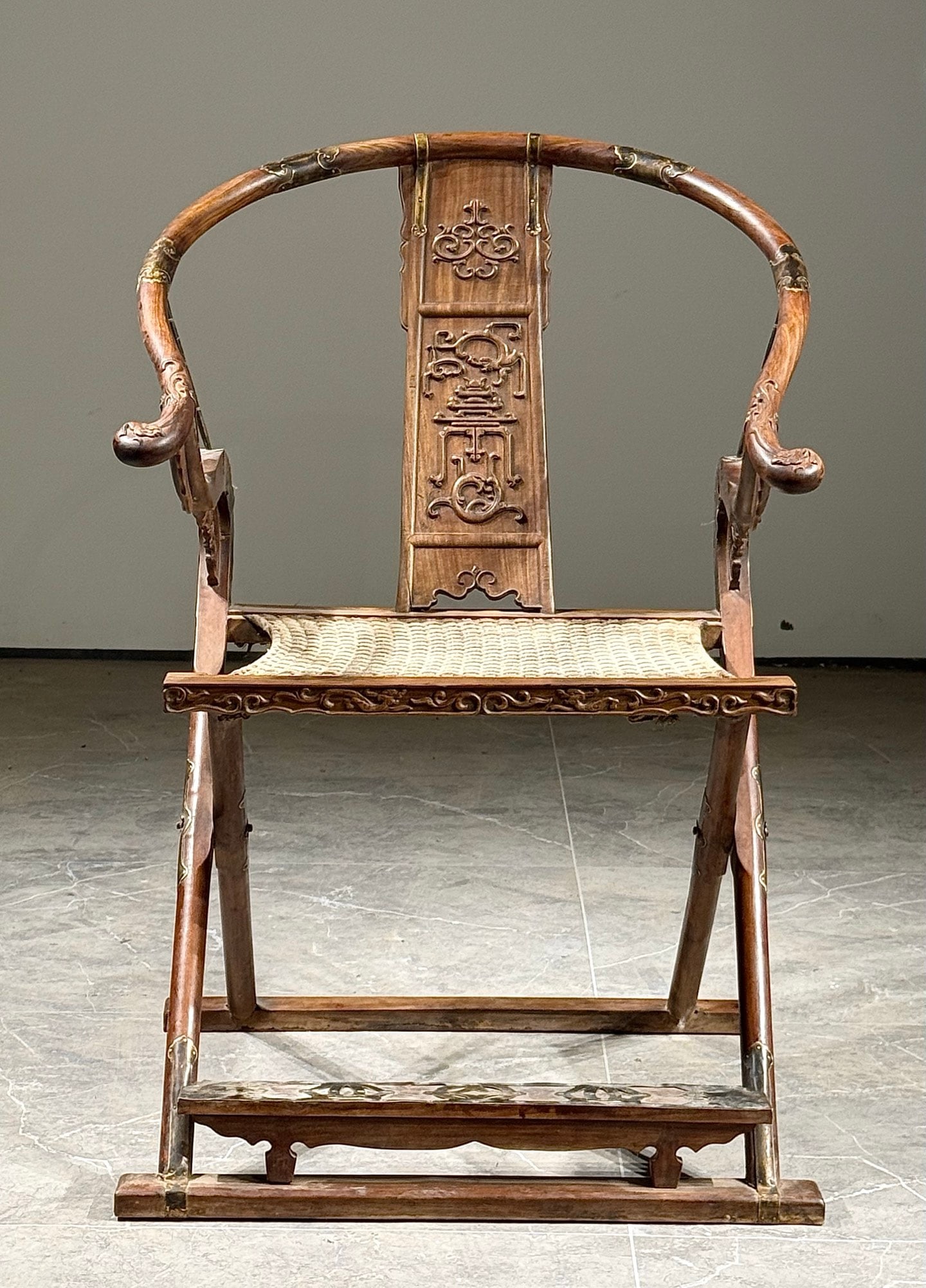 HUANGHUALI FOLDING ARMCHAIR CARVED WITH CHILONG AND SHOU CHARACTER ,MING DYNASTY(1368?C1644) (1 of 7)