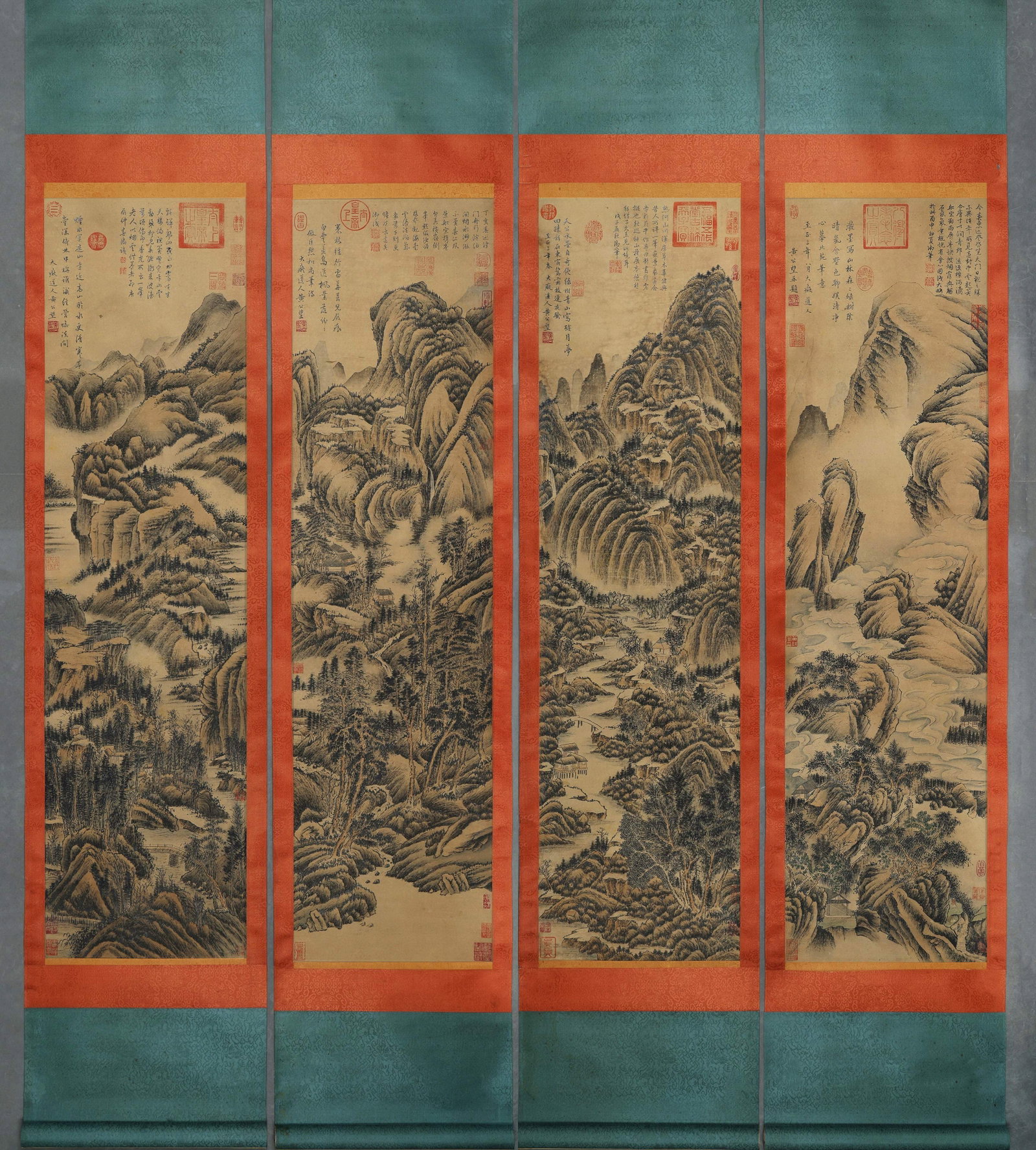 LANDSCAPE FOUR-SCREEN HANGING SCROLL, HUANG GONGWANG, YUAN DYNASTY (1269?C1354 AD) (1 of 9)