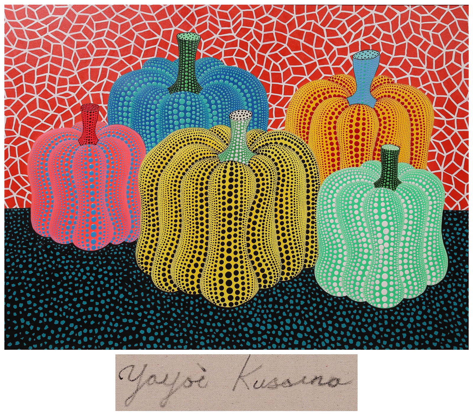 YAYOI KUSAMA (JAPAN, B. 1929), ATTRIBUTE TO, ACRYLIC ON CANVAS ORIGINAL PERIOD FRAME: Frame L 132cm (51.97 in) x Frame W 101cm (39.76 in); Image L 119cm (46.85 in); Image W 90cm (35.43 in),The work retains original canvas and period frame with natural signs of age. The painting surface