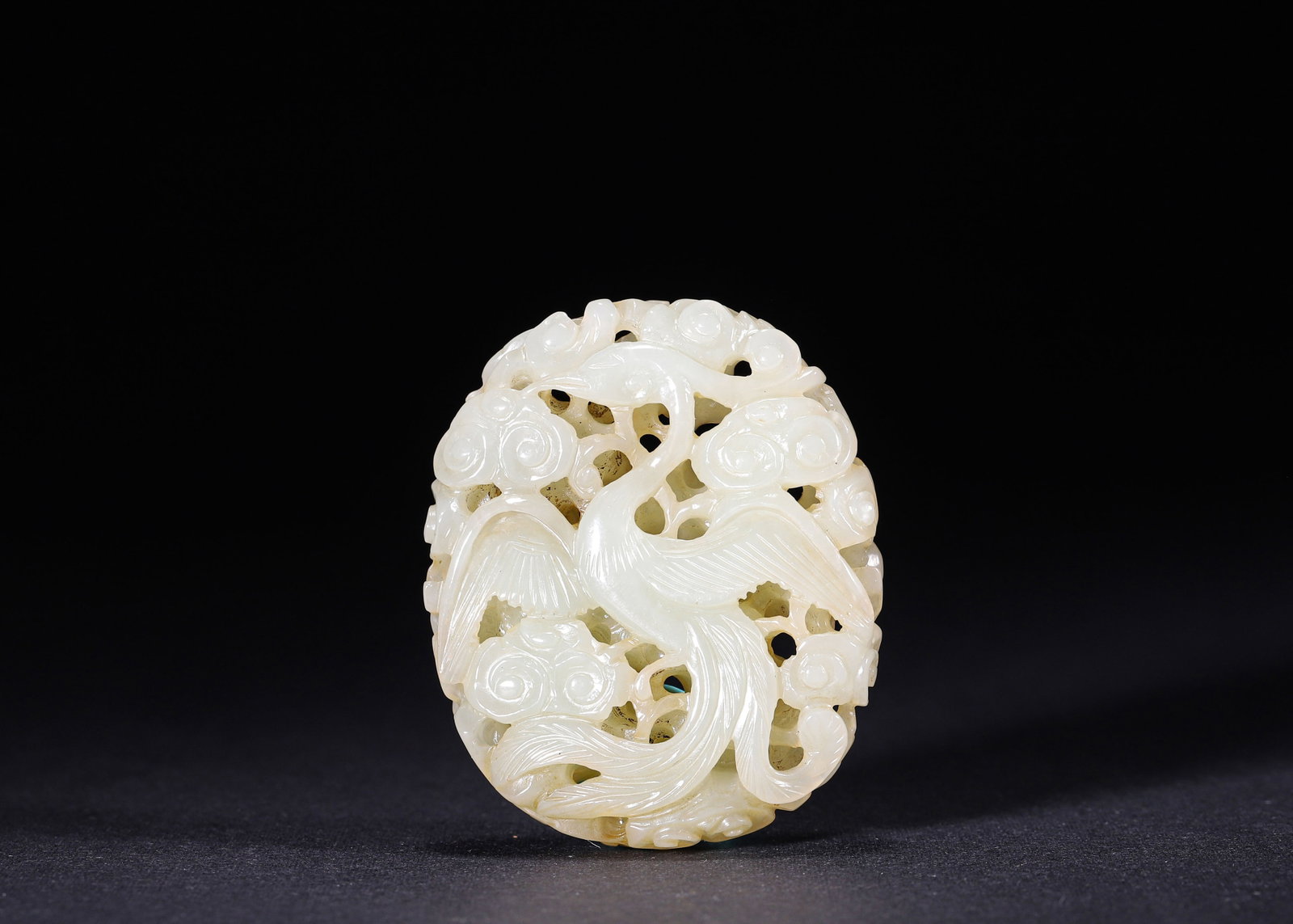 YUAN DYNASTY WHITE JADE RETICULATED CRANE & CLOUD BELT ORNAMENT (1271-1368 AD) (1 of 7)